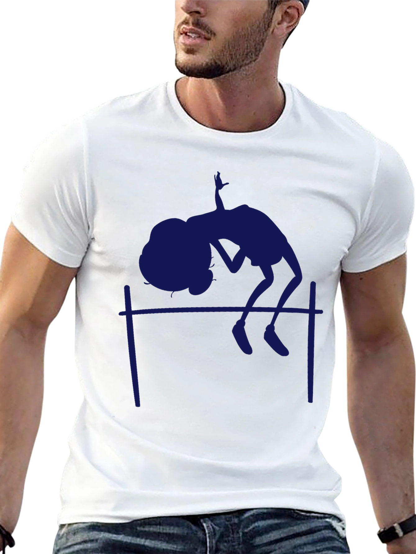 Black High Jump Graphic Tee - Athlete Silhouette T-Shirt view 13