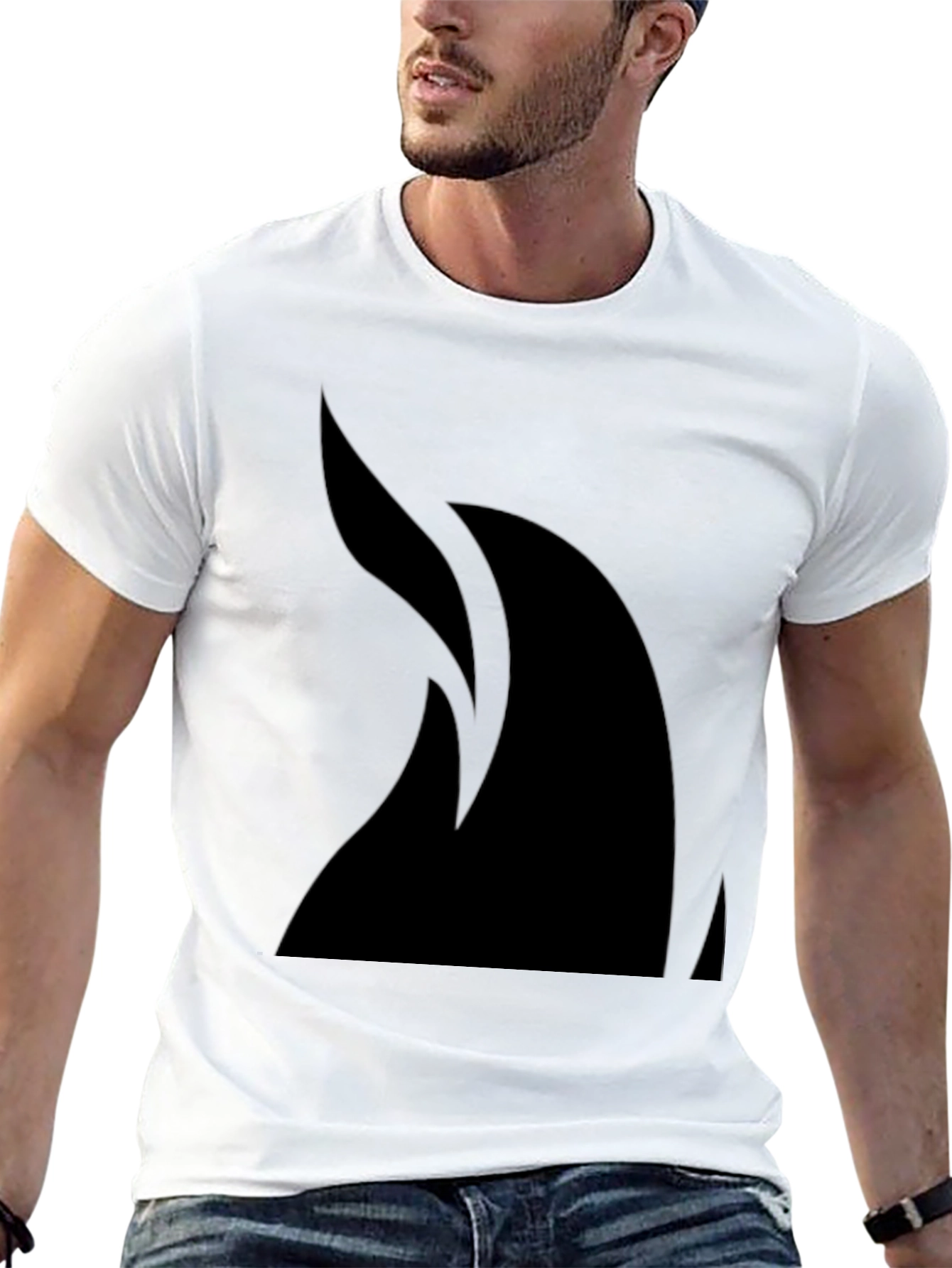 Black Sleek Black T-Shirt with Abstract Flame Design view 13