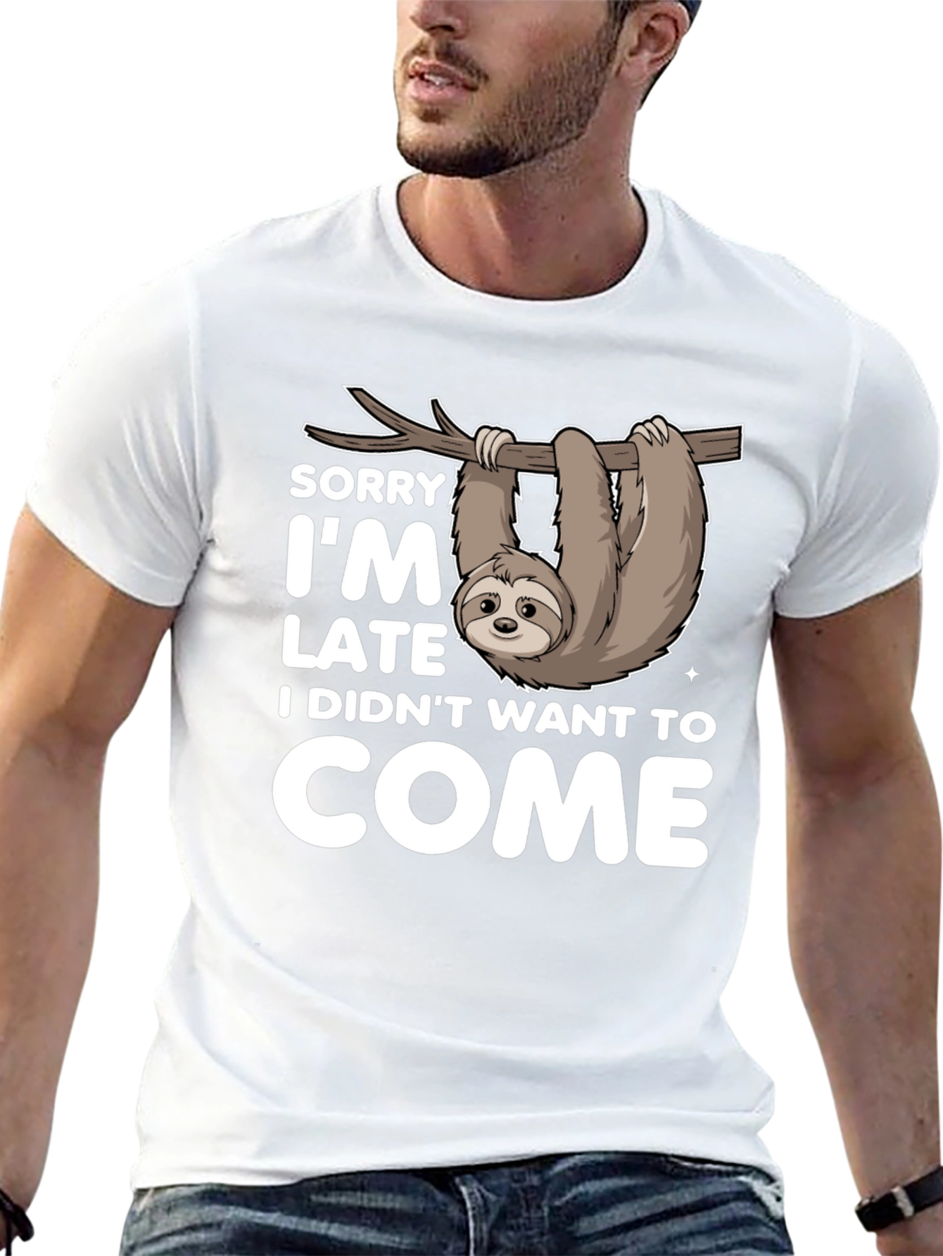Black Funny Sloth T-Shirt - Sorry I'm Late Tee view 13
