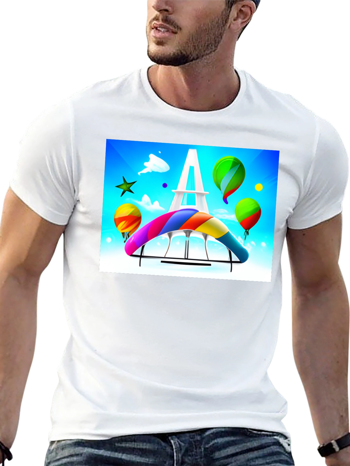 Black Paris Rainbow Hang Gliding T-Shirt view 13