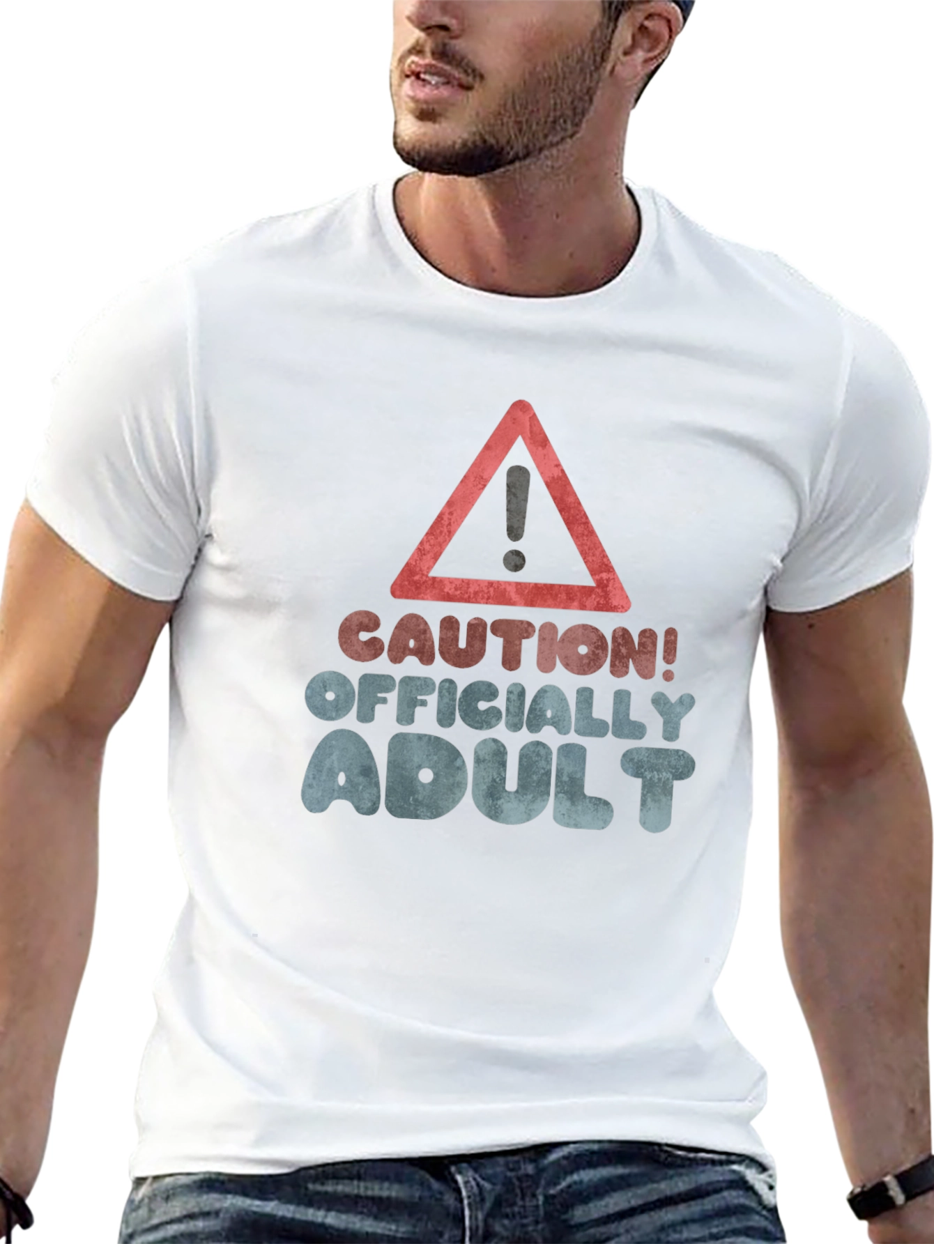 Black Caution! Officially Adult Black Graphic T-Shirt view 13