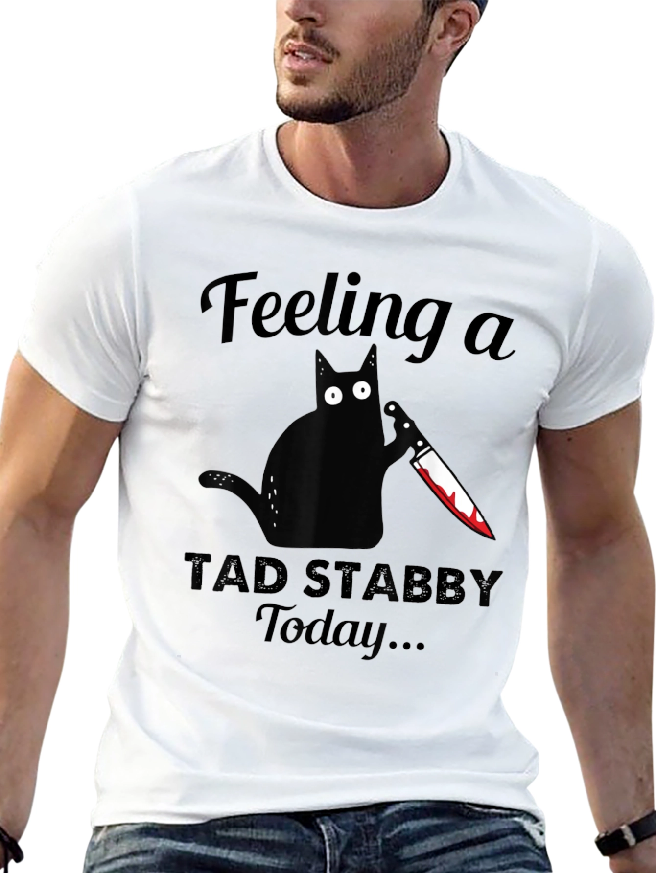 Black Feeling a Tad Stabby Today Funny Black Cat T-Shirt view 13
