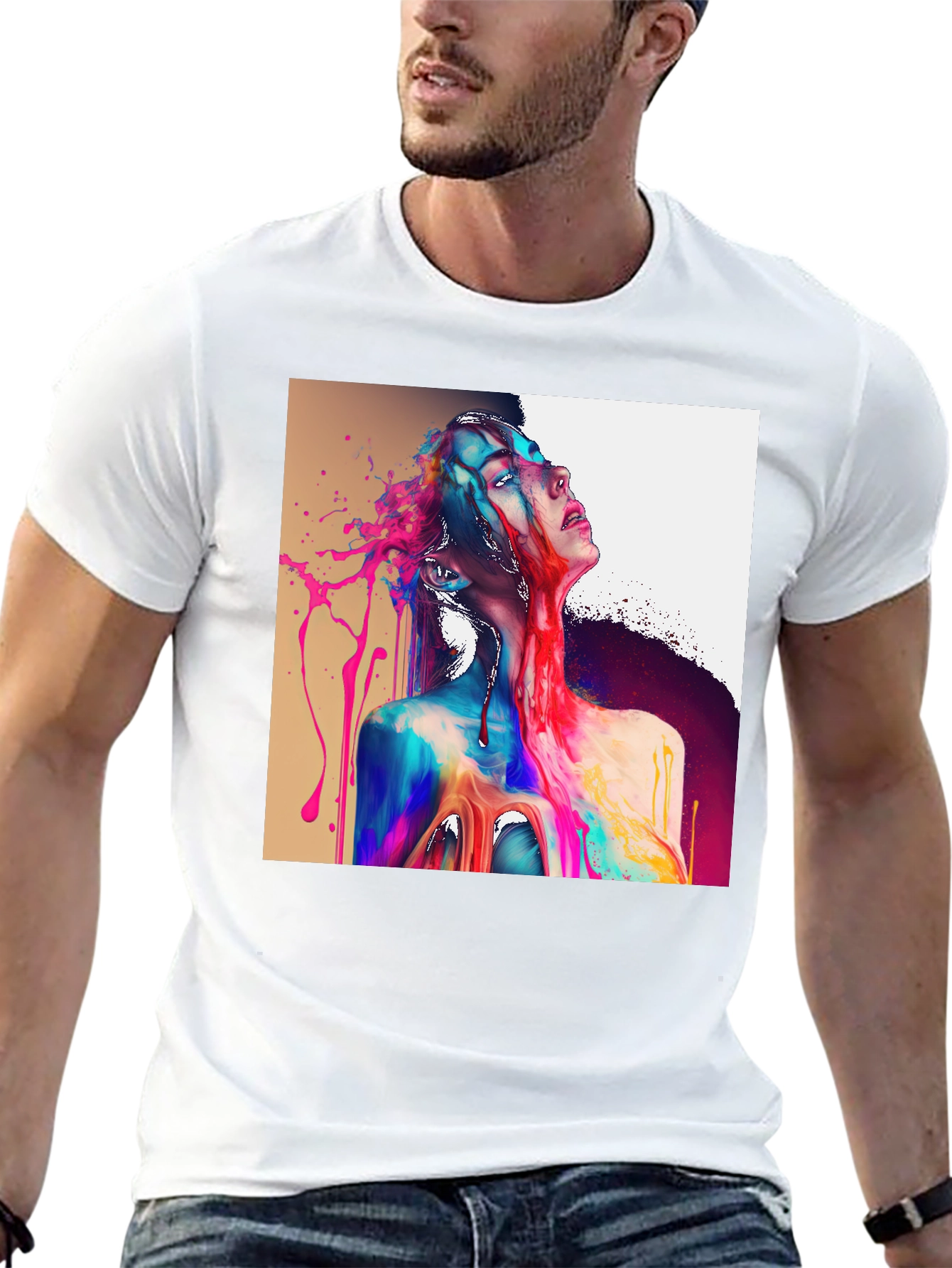 Black Abstract Art Tee: Colorful Expression view 13