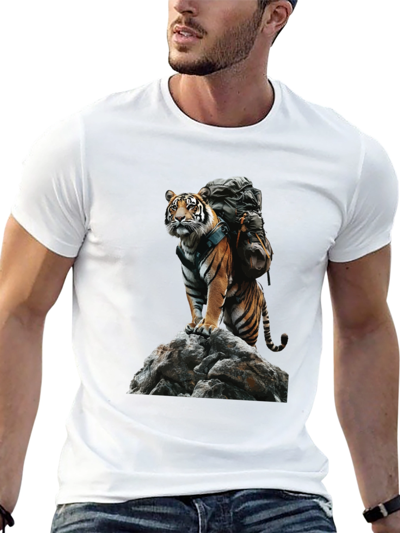 Black Tiger on Rock Graphic Tee view 13