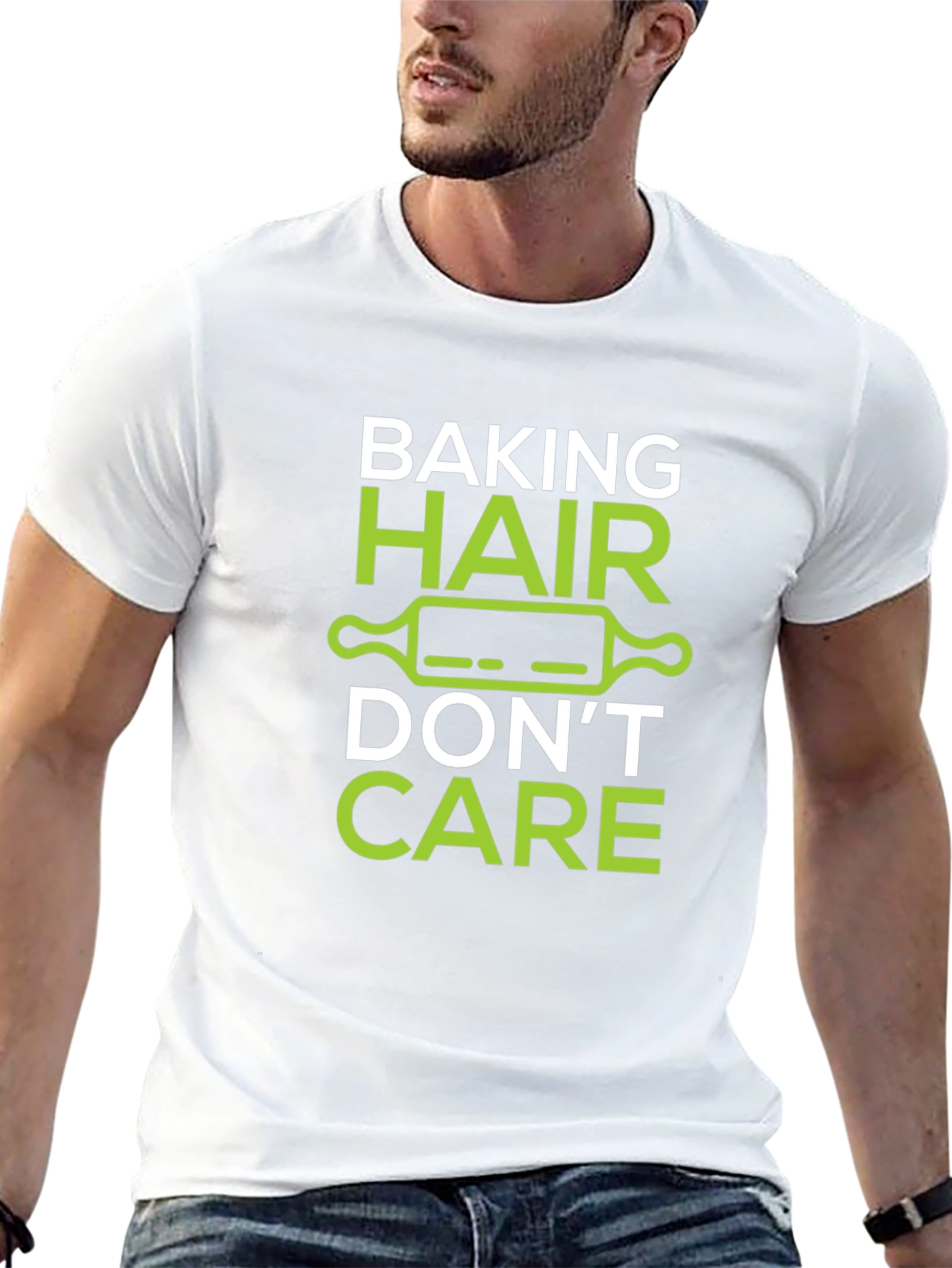 Black Baking Hair Don't Care T-Shirt - Funny Baker Tee view 13