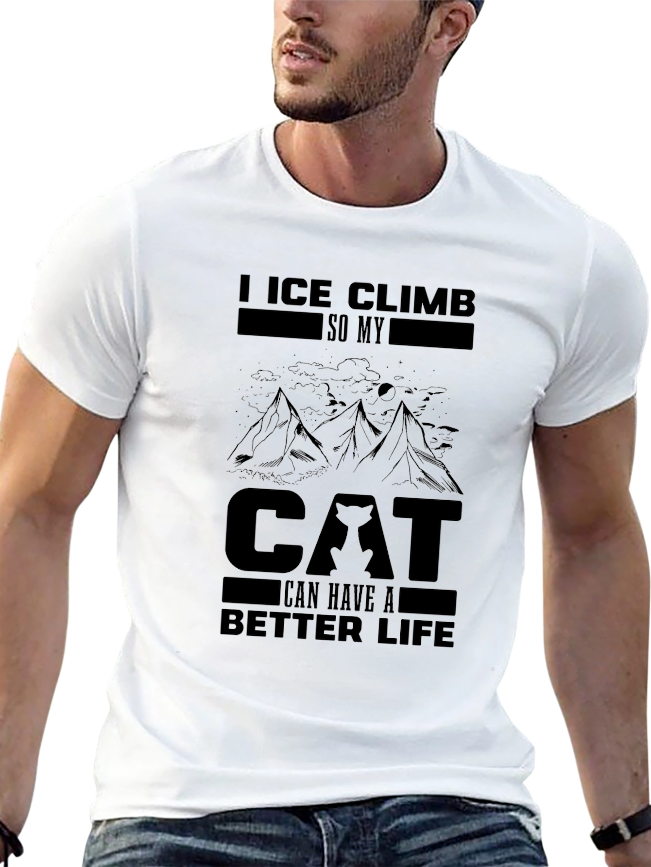 Black Ice Climb Cat Lover Black T-Shirt view 13