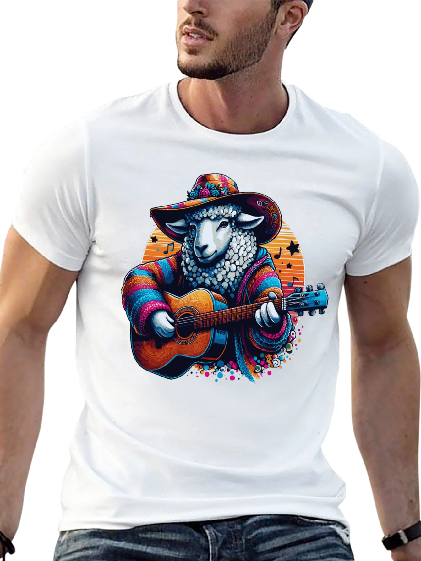 Black Musical Sheep T-Shirt: Colorful Graphic Tee view 13