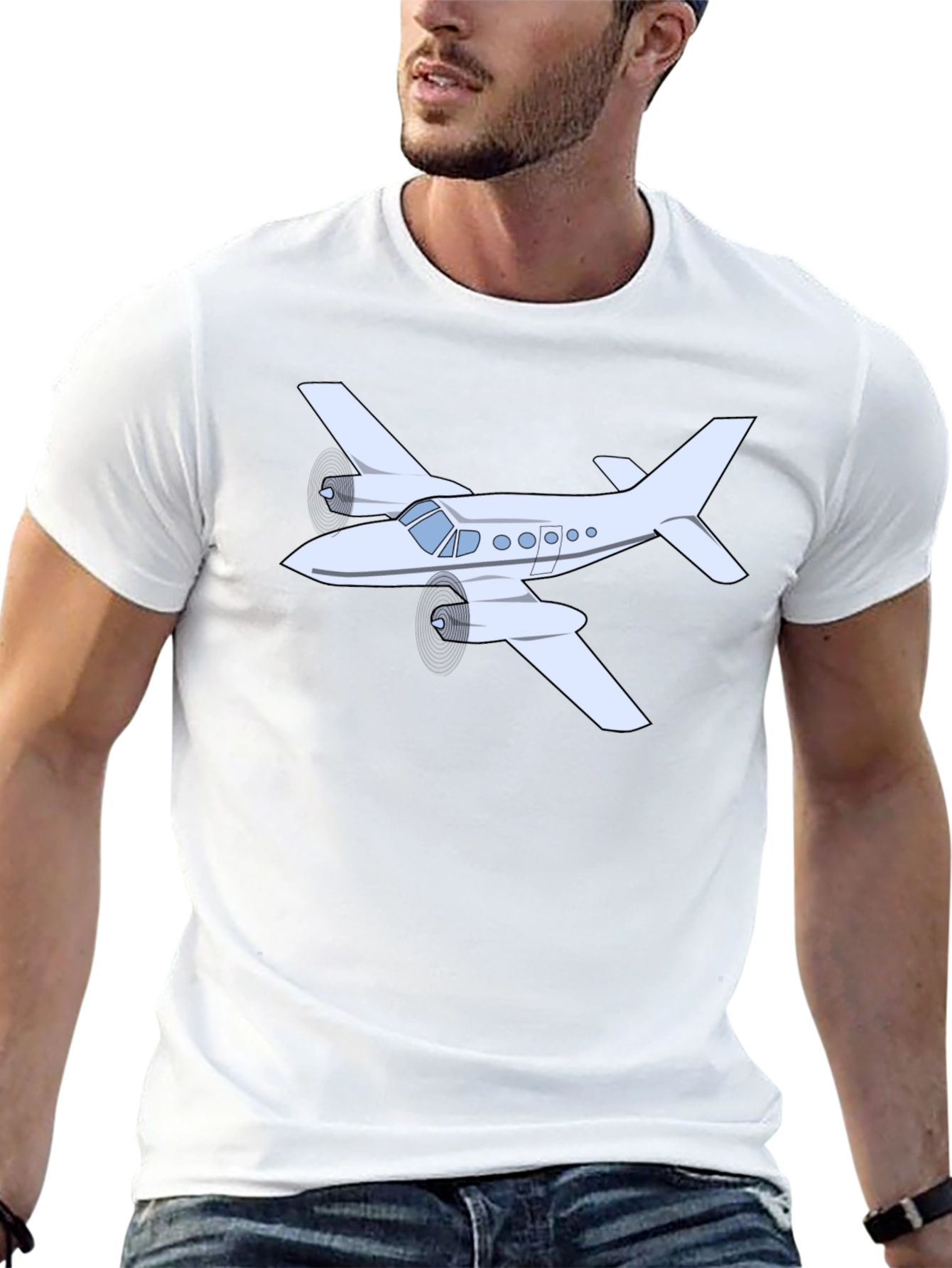 Black Airplane Graphic T-Shirt - Black Crew Neck Tee view 13
