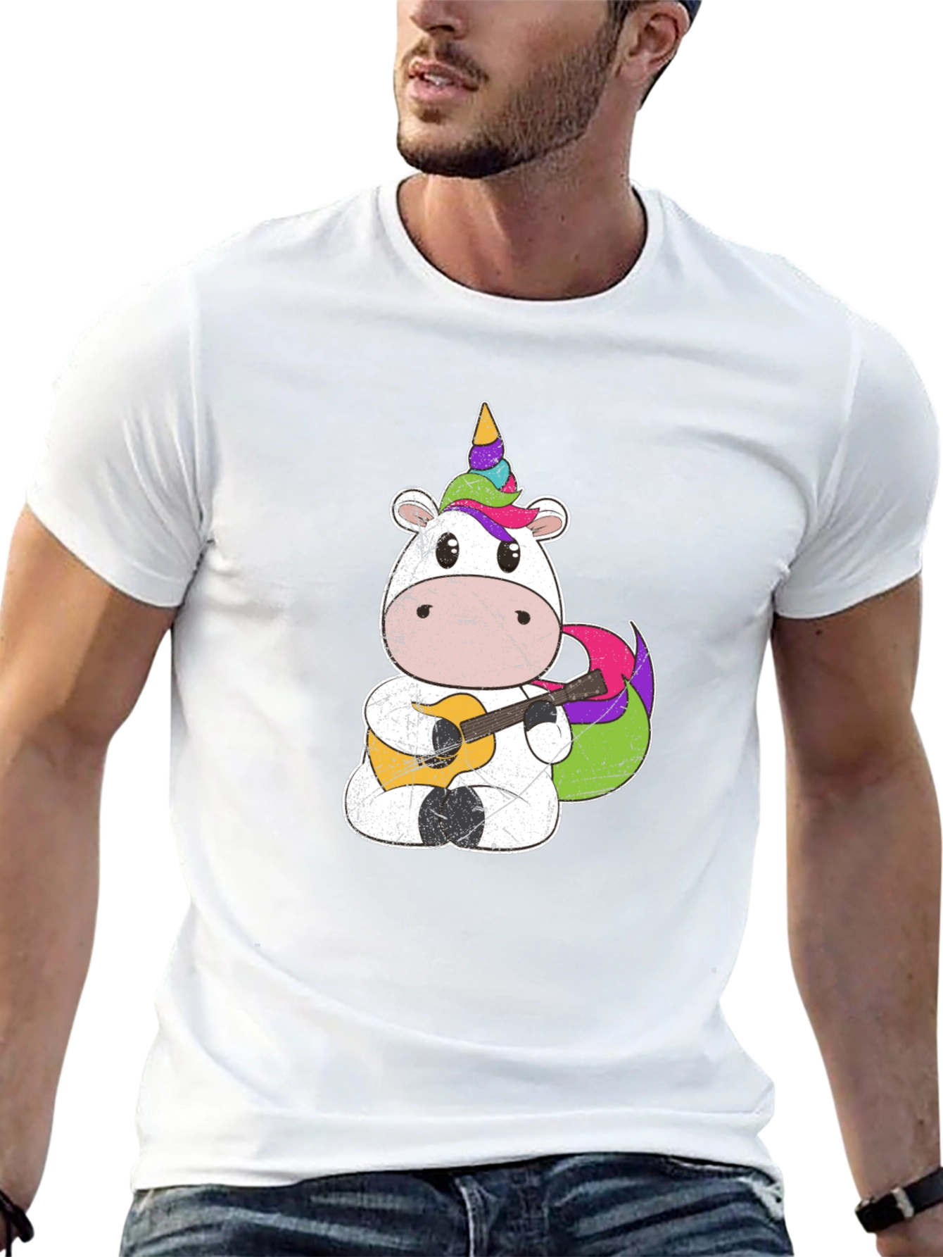 Unicorn Guitarist Graphic Tee - Men's Black T-Shirt - 13
