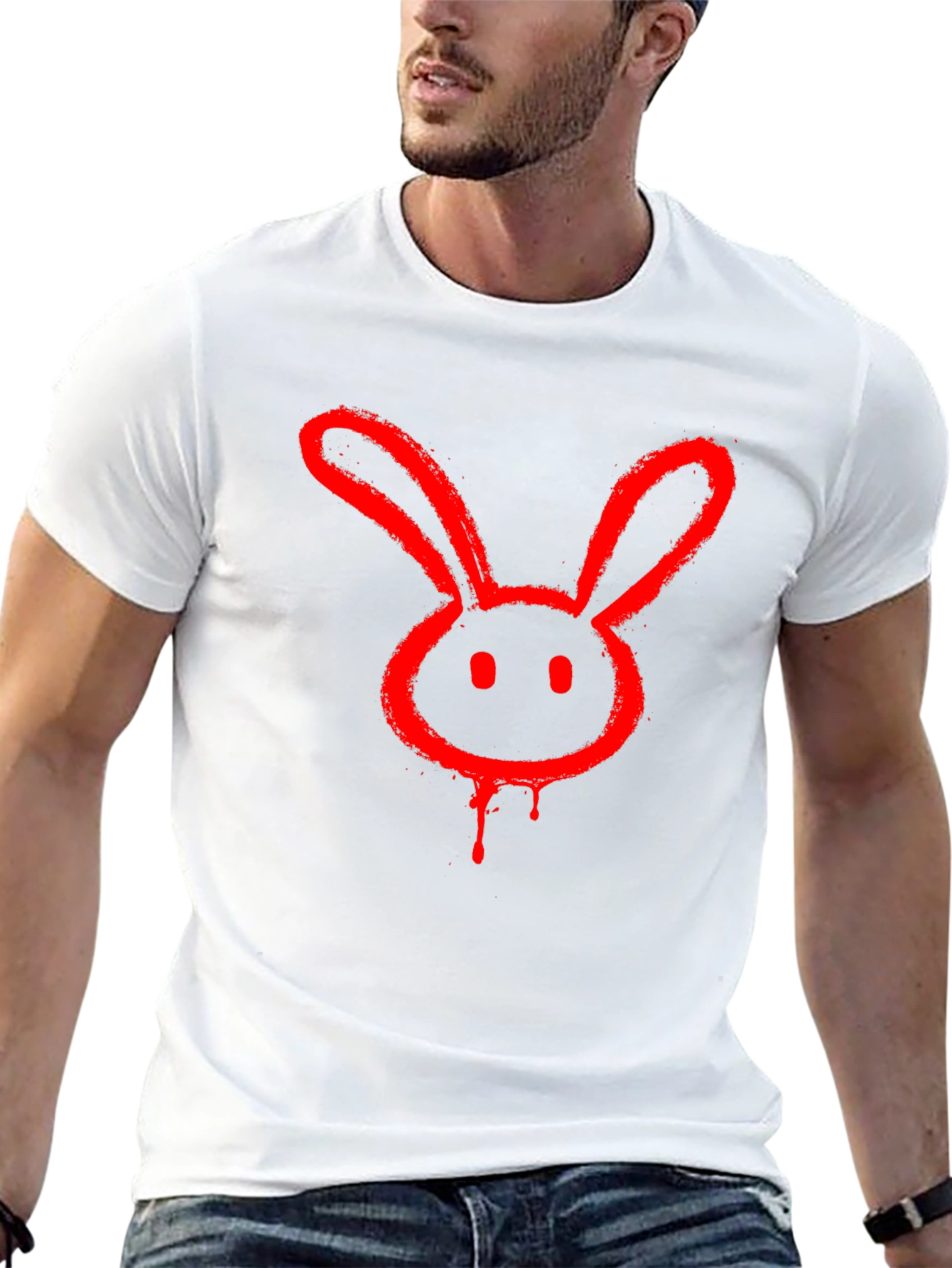 Black Red Bunny Graphic Tee - Black Cotton Casual T-Shirt view 13