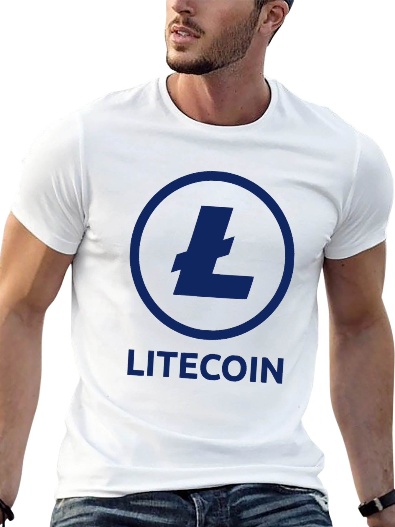 Black Litecoin Crypto T-Shirt - Black, Round Neck, Short Sleeve view 13