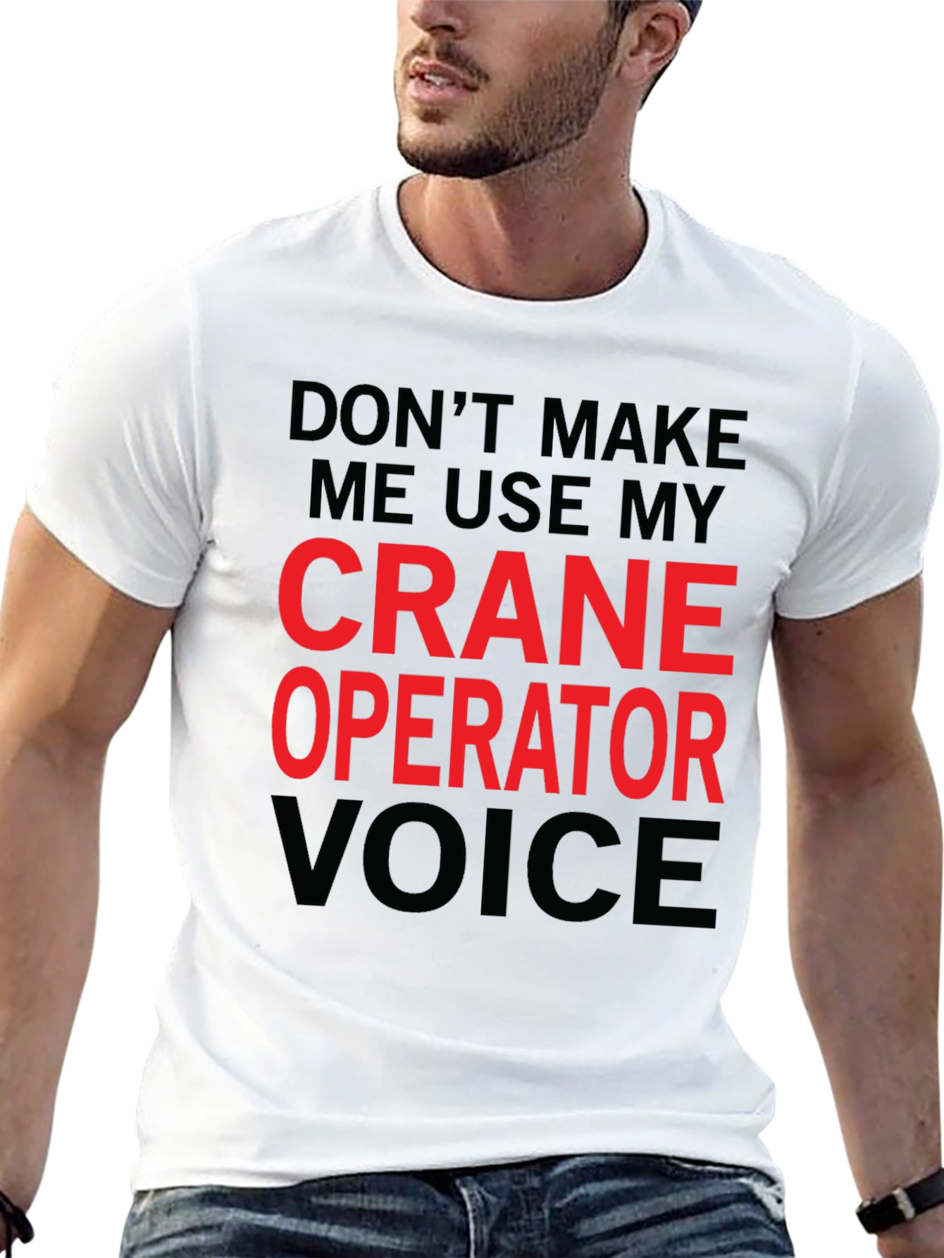Black Crane Operator Voice T-Shirt: Funny Construction Worker Tee view 13
