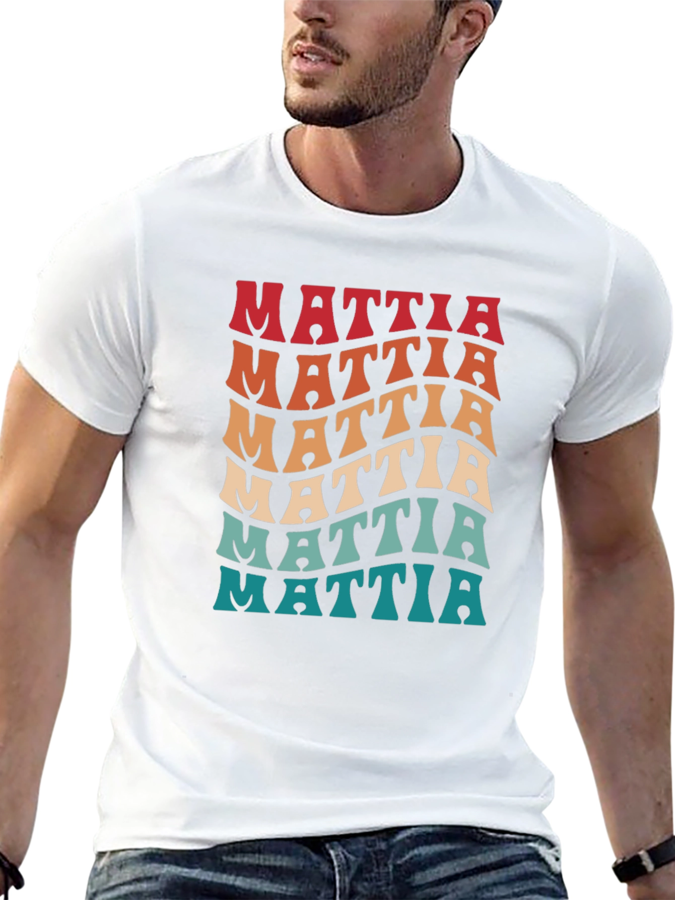 Black Retro Name Mattia Wavy Text T-Shirt view 13