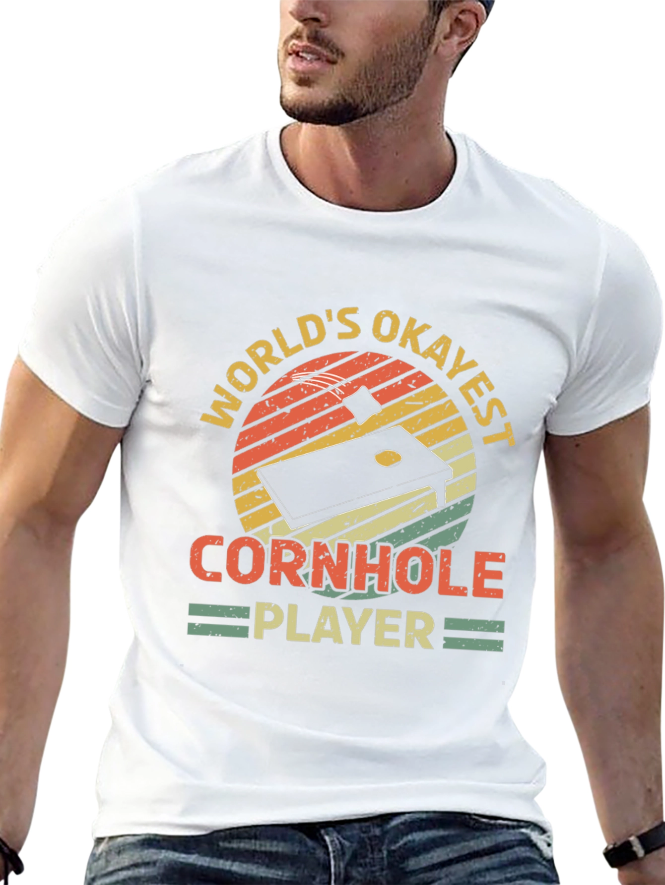 Black World's Okayest Cornhole Player Black T-Shirt view 13