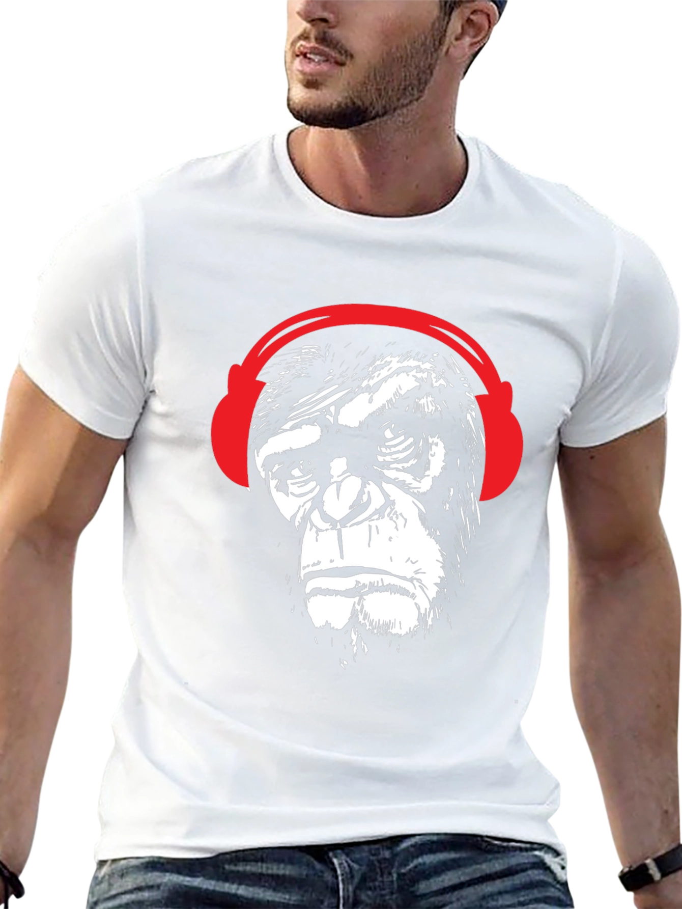 Black Cool Ape with Headphones Graphic Tee - Black view 13