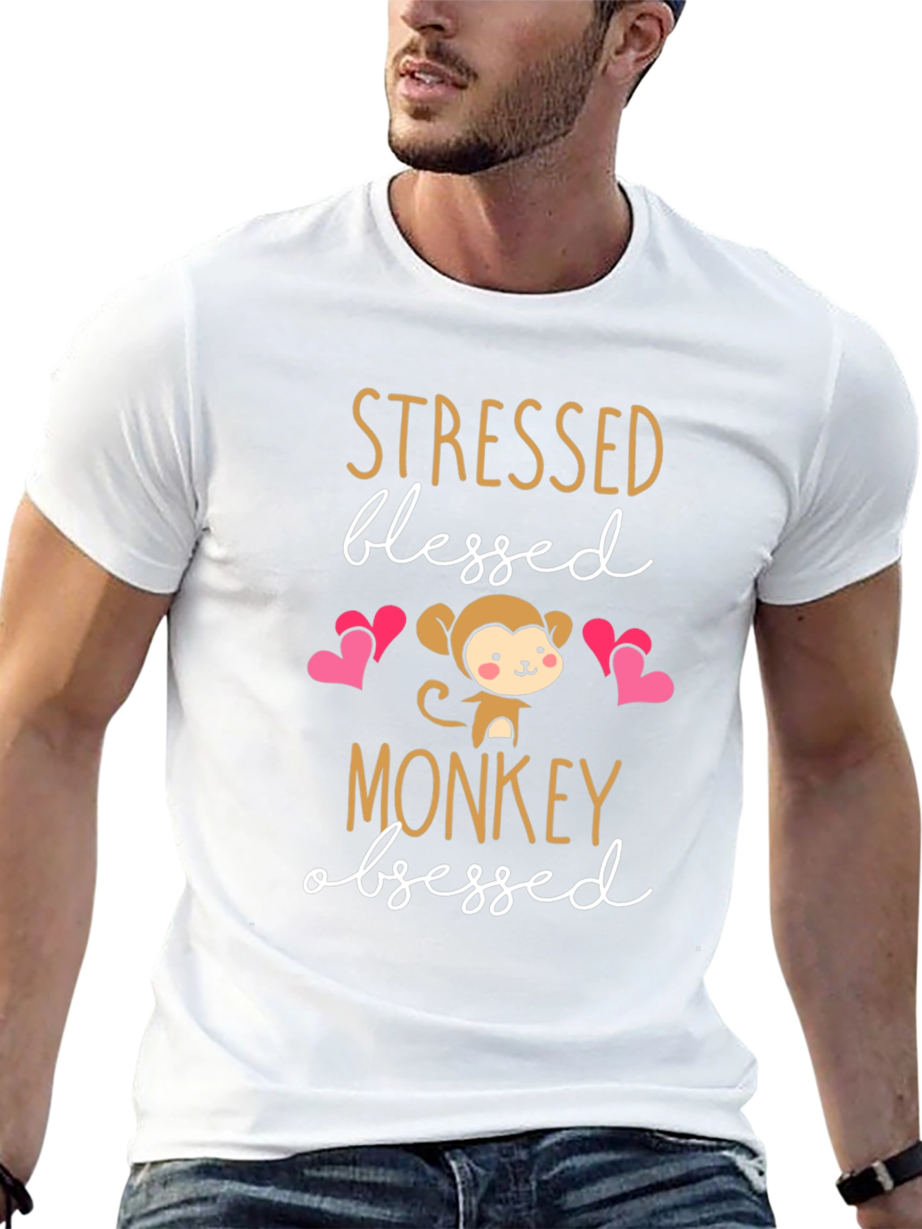 Black Stressed Blessed Monkey Obsessed T-Shirt view 13