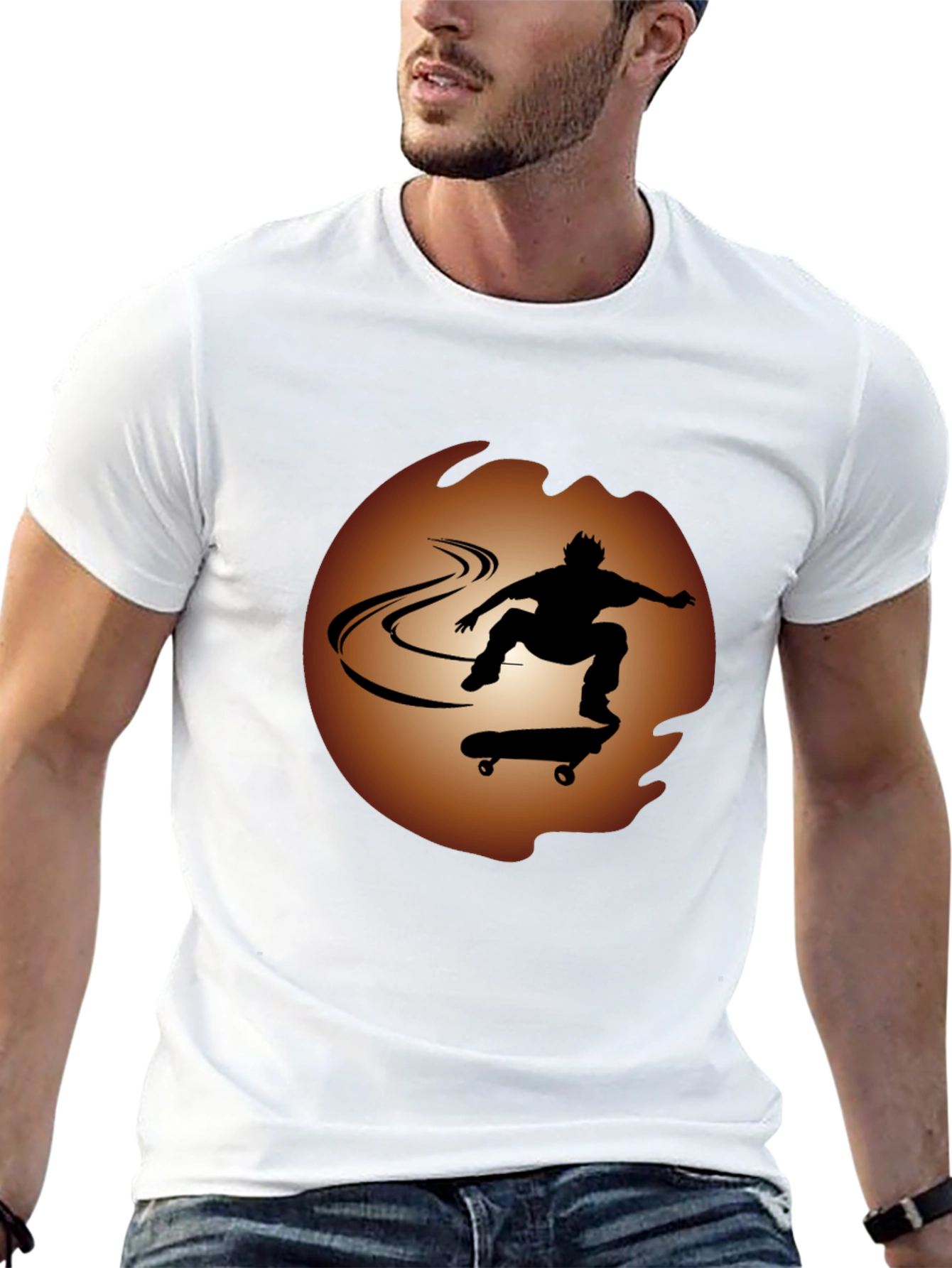 Black Skateboarder Silhouette Graphic Tee - Black Cotton view 13