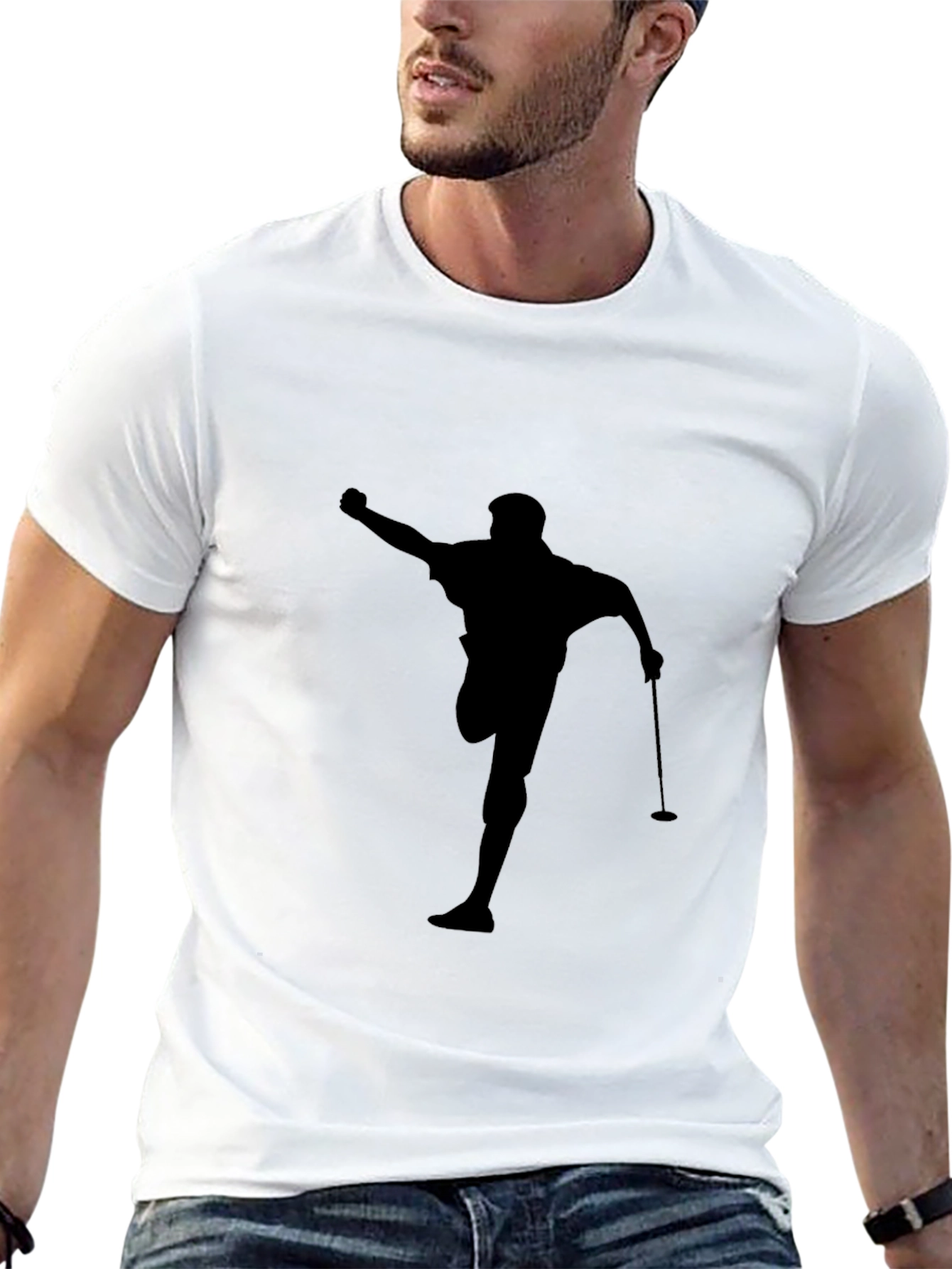 Black Golfer Silhouette Graphic Tee - Black Cotton Casual view 13