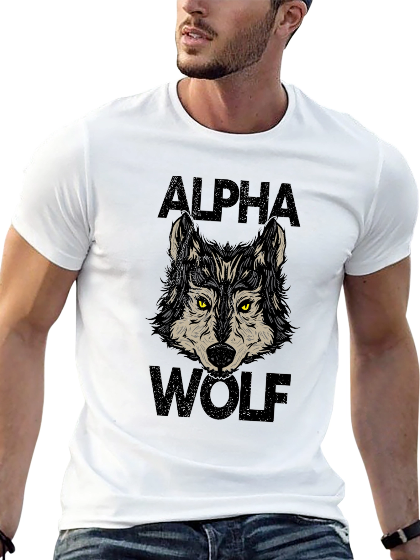 Black Alpha Wolf Graphic Print Black T-Shirt view 13
