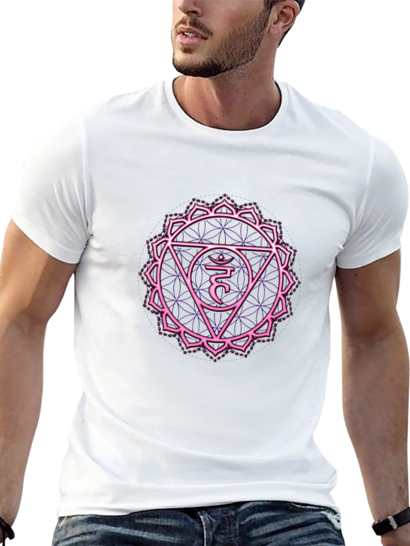 Black T-Shirt with Heart Chakra Design - 13
