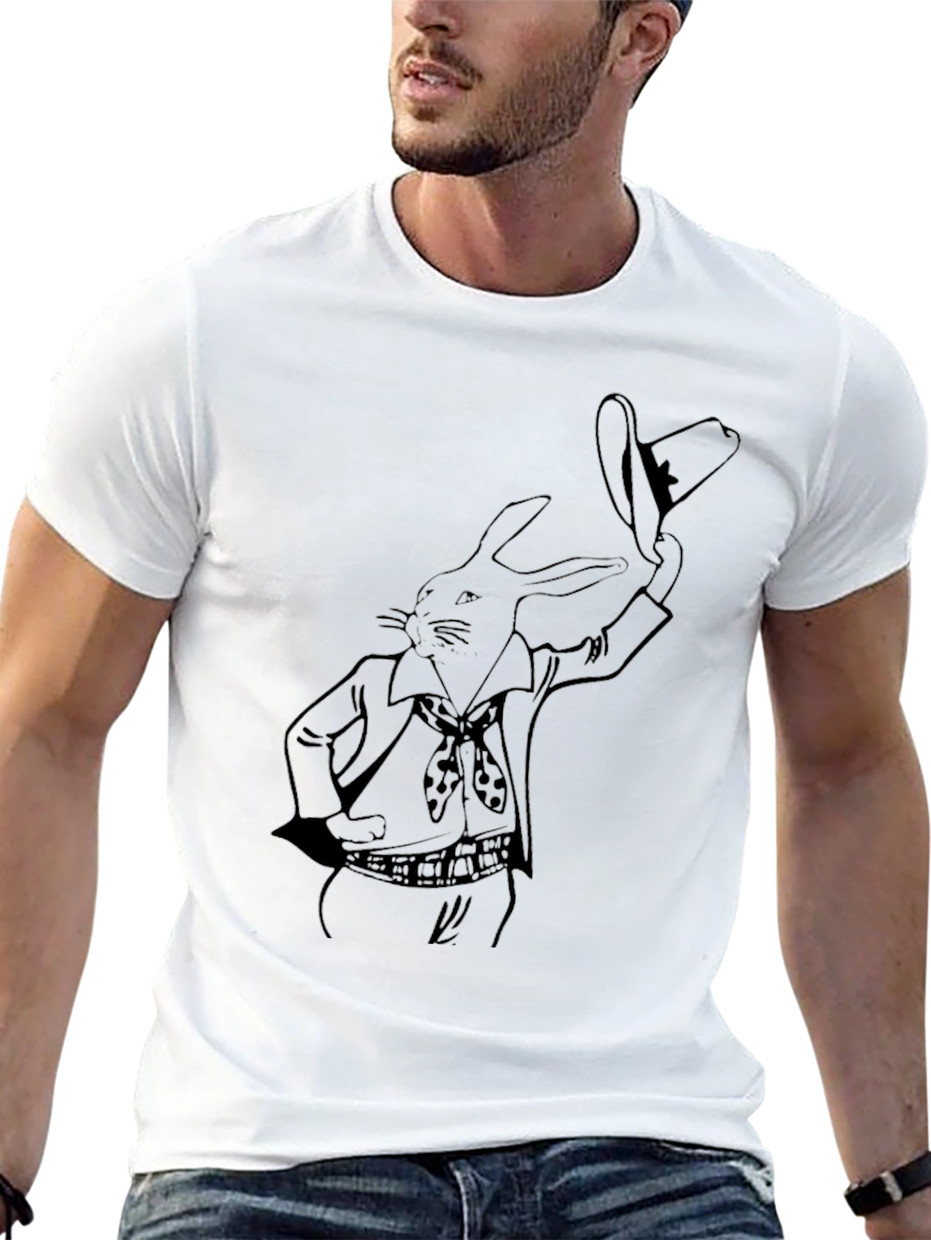 Black Rabbit Cowboy Graphic Tee - Black Cotton T-Shirt view 13