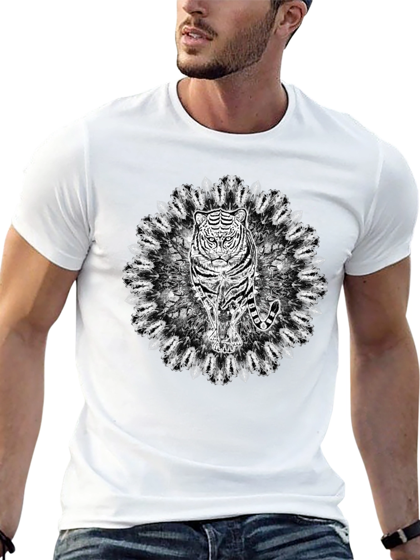 Black Tiger Mandala Graphic Black T-Shirt view 13