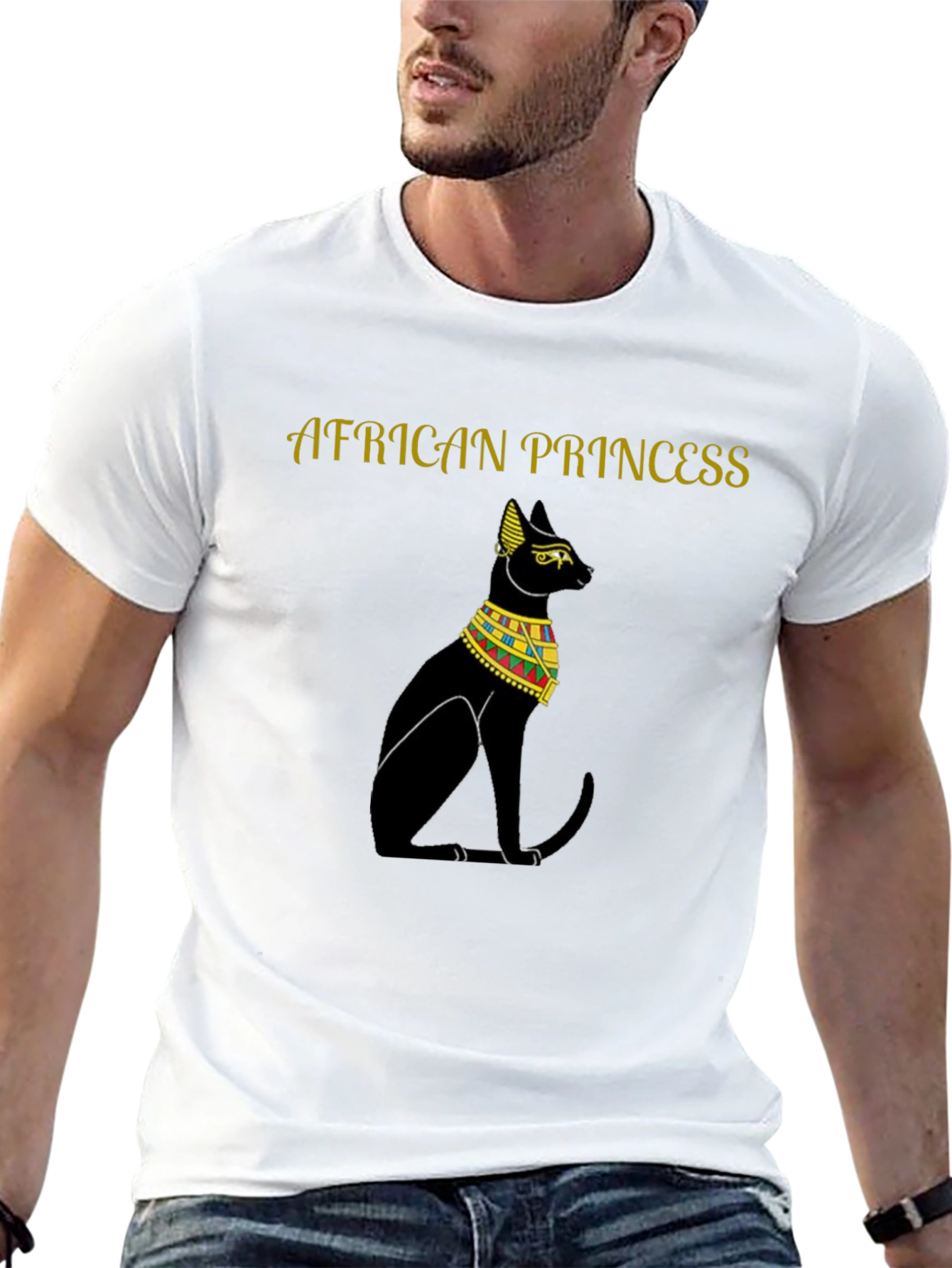 Black African Princess Cat T-Shirt - Black Egyptian Style Tee view 13
