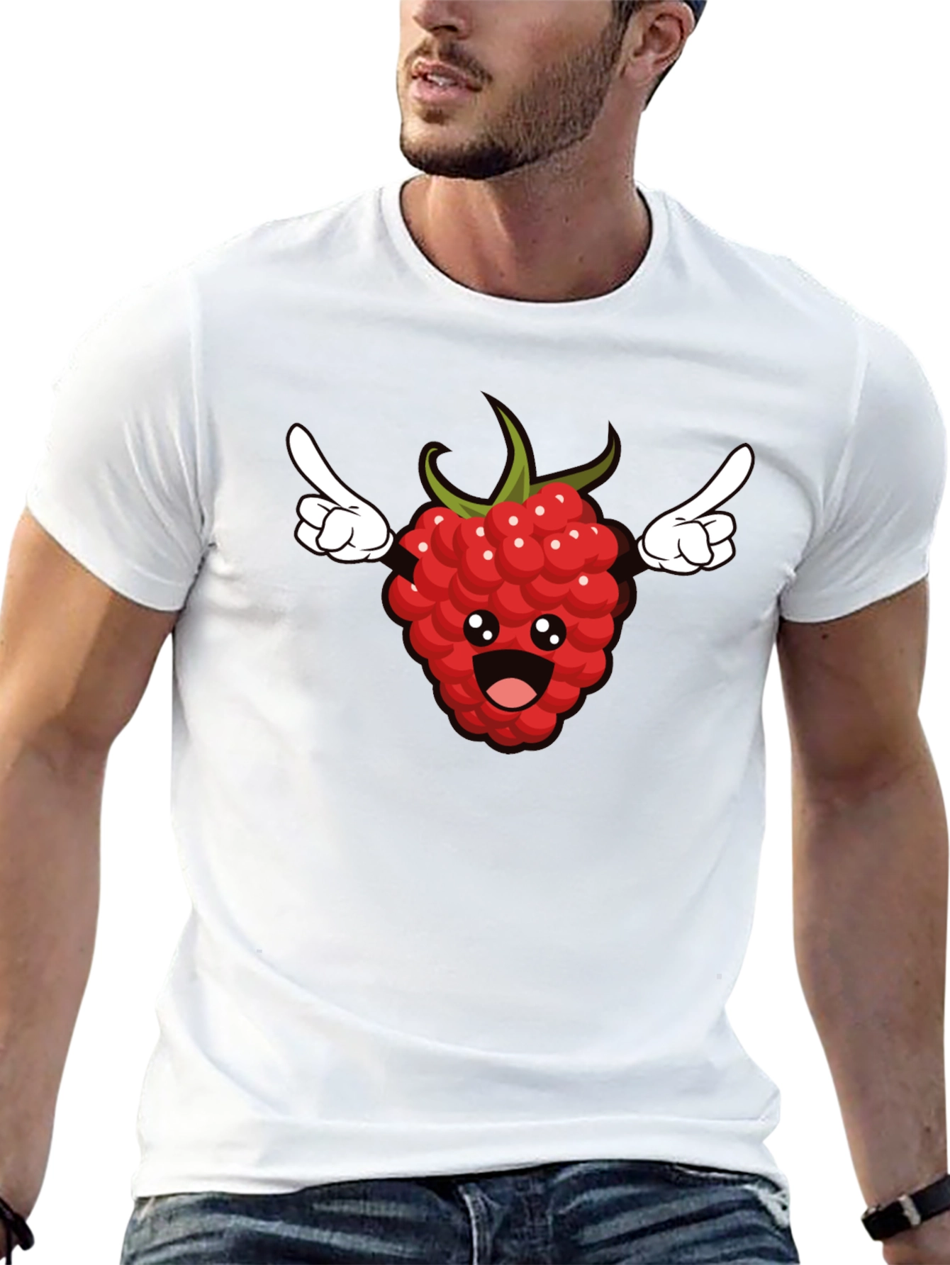 Black Funny Raspberry Cartoon Graphic T-Shirt - Black view 13