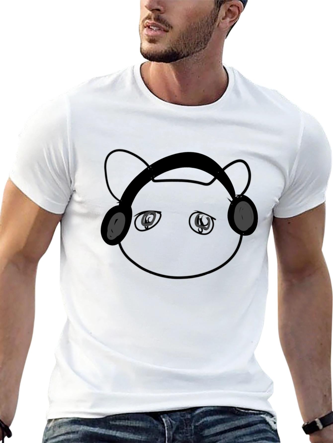 Black Bear with Headphones Black Graphic Tee view 13