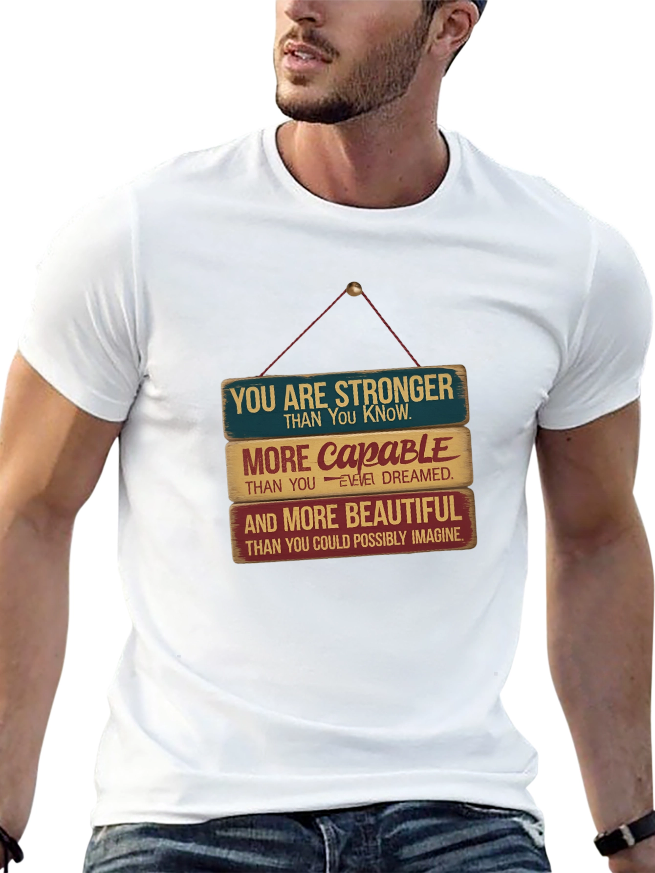 Black Inspirational T-Shirt: You Are Stronger, Capable, Beautiful view 13