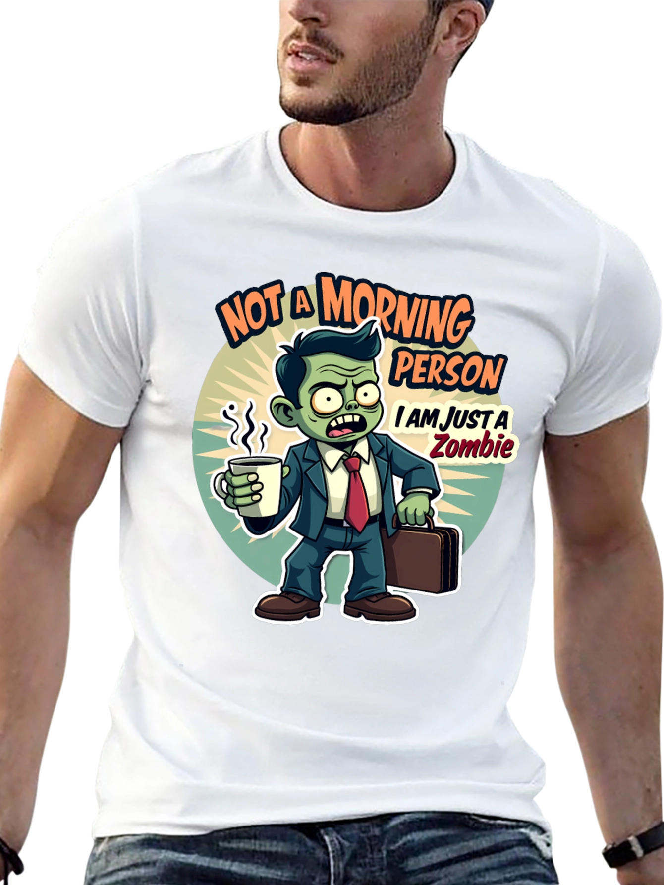 Black Zombie Morning Person Graphic T-Shirt view 13