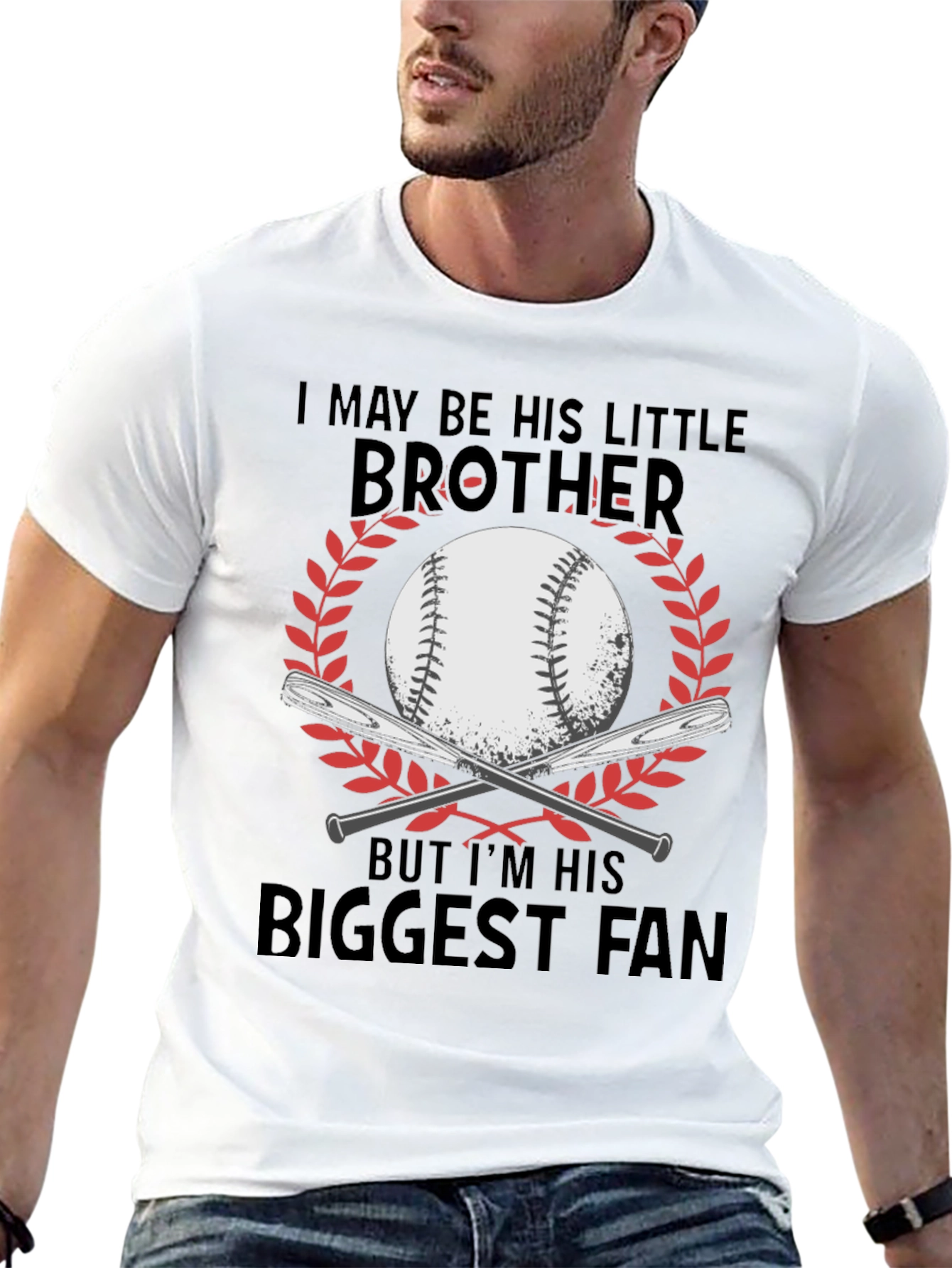 Black Little Brother Biggest Fan Baseball T-Shirt view 13