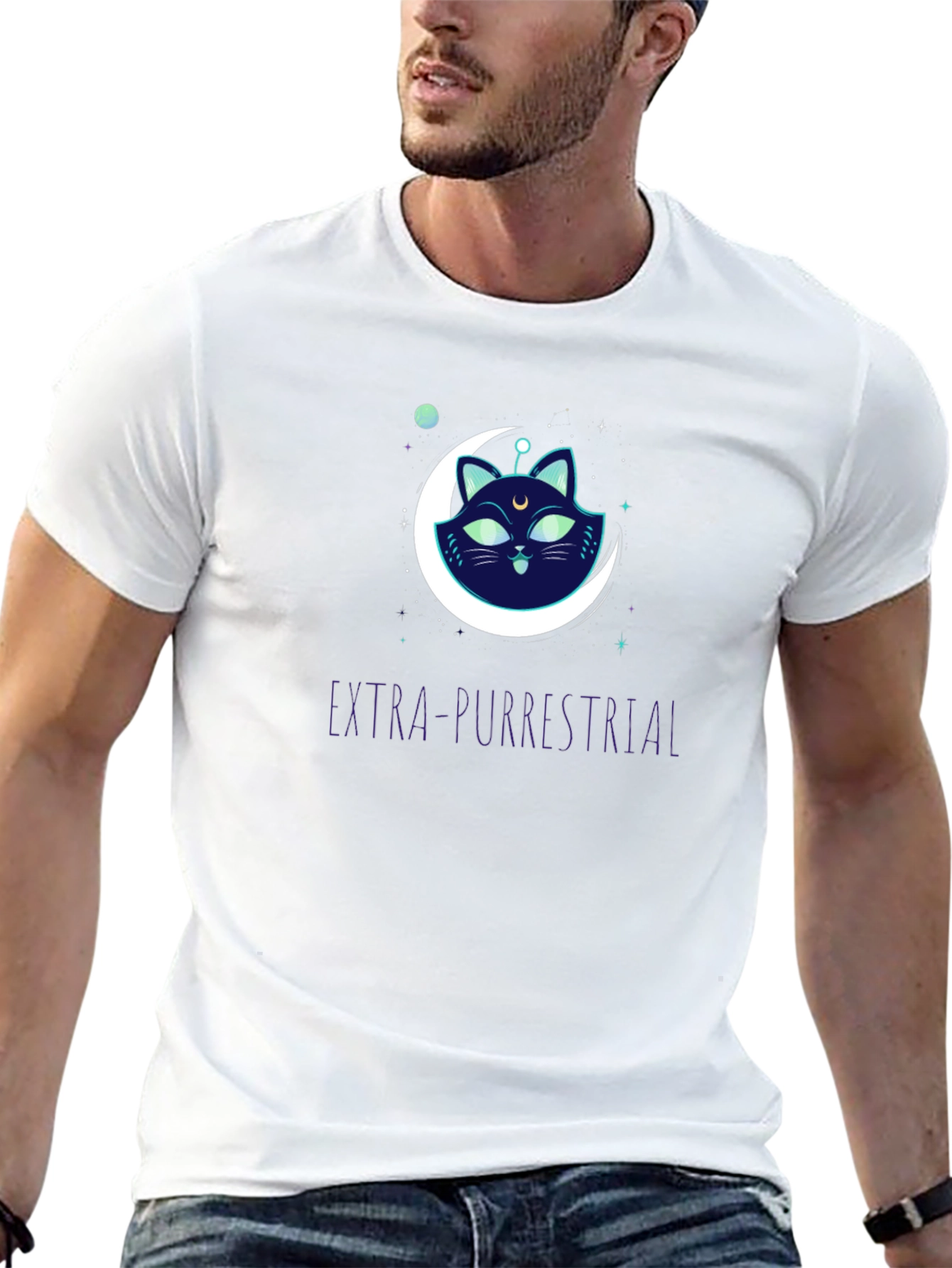 Black Extra-Purrestrial Cat Graphic T-Shirt view 13