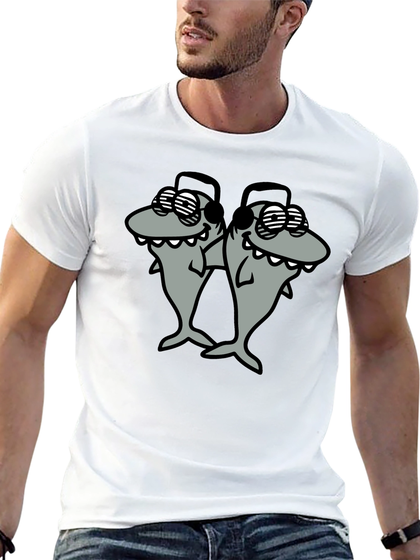 Black Shark DJ Black T-Shirt - Cool Cartoon Graphic Tee view 13