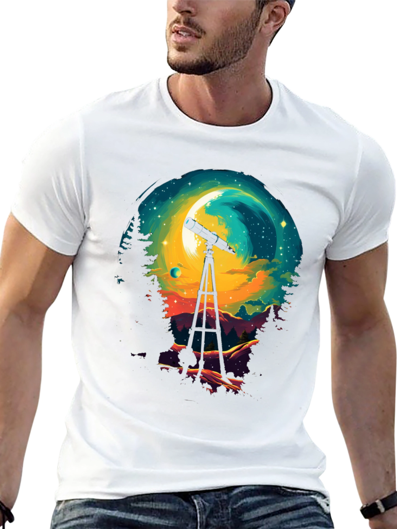 Black Astronomy Night Sky Telescope Graphic T-Shirt view 13