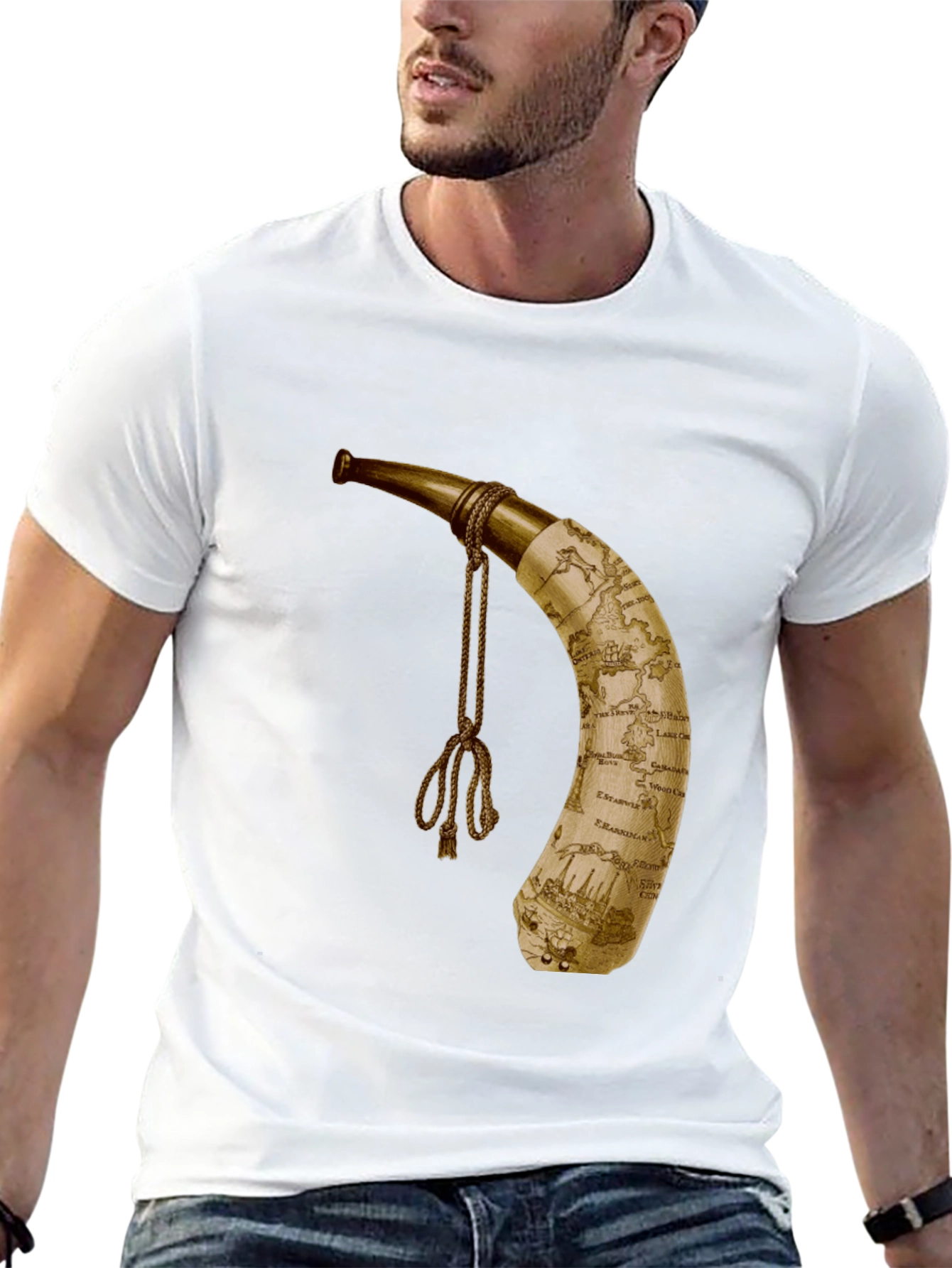 Black Antique Map Horn Graphic Tee - Stylish Adventure Apparel view 13