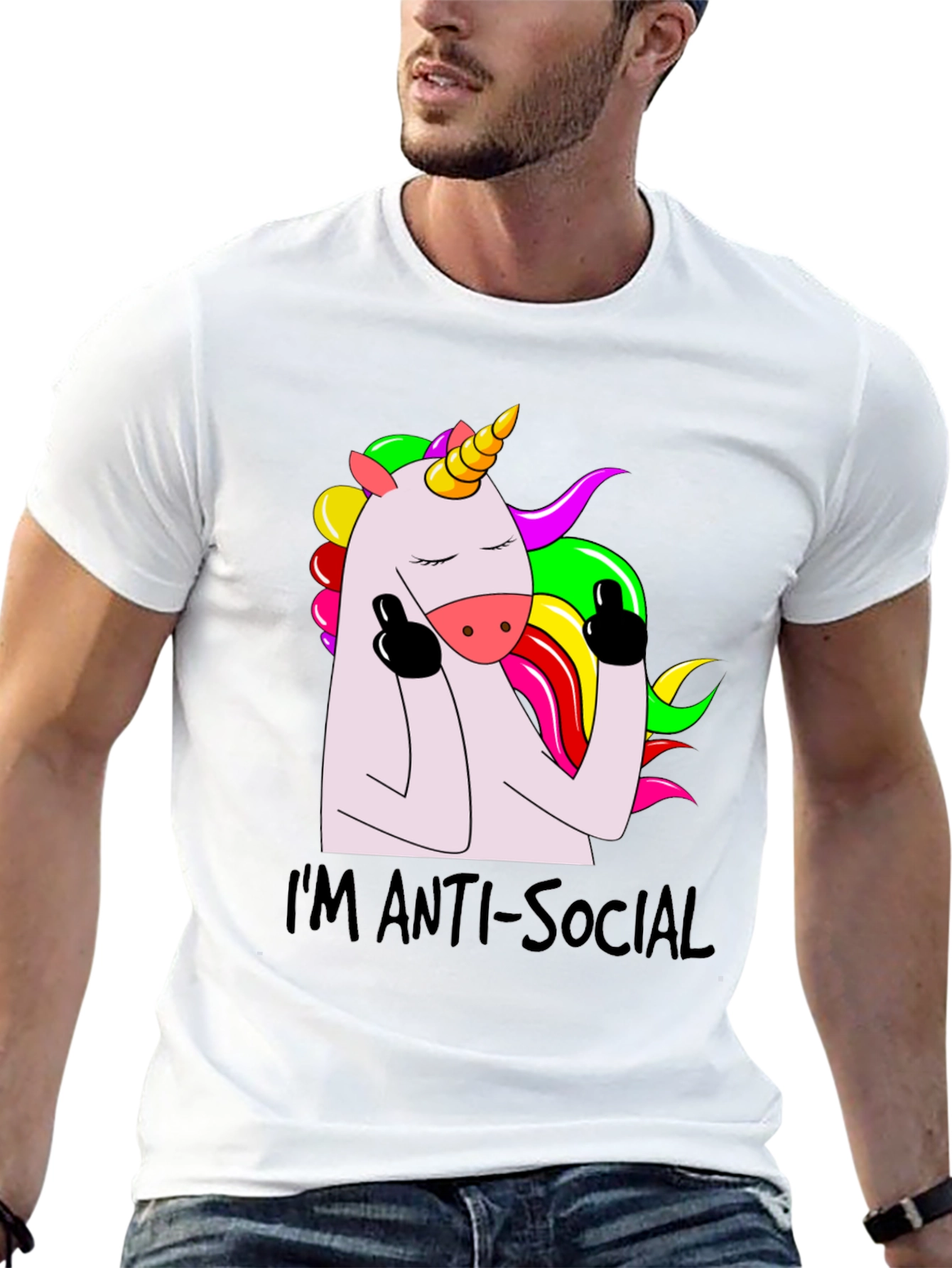 Black Anti-Social Unicorn Graphic Tee - Soft Black Cotton view 13