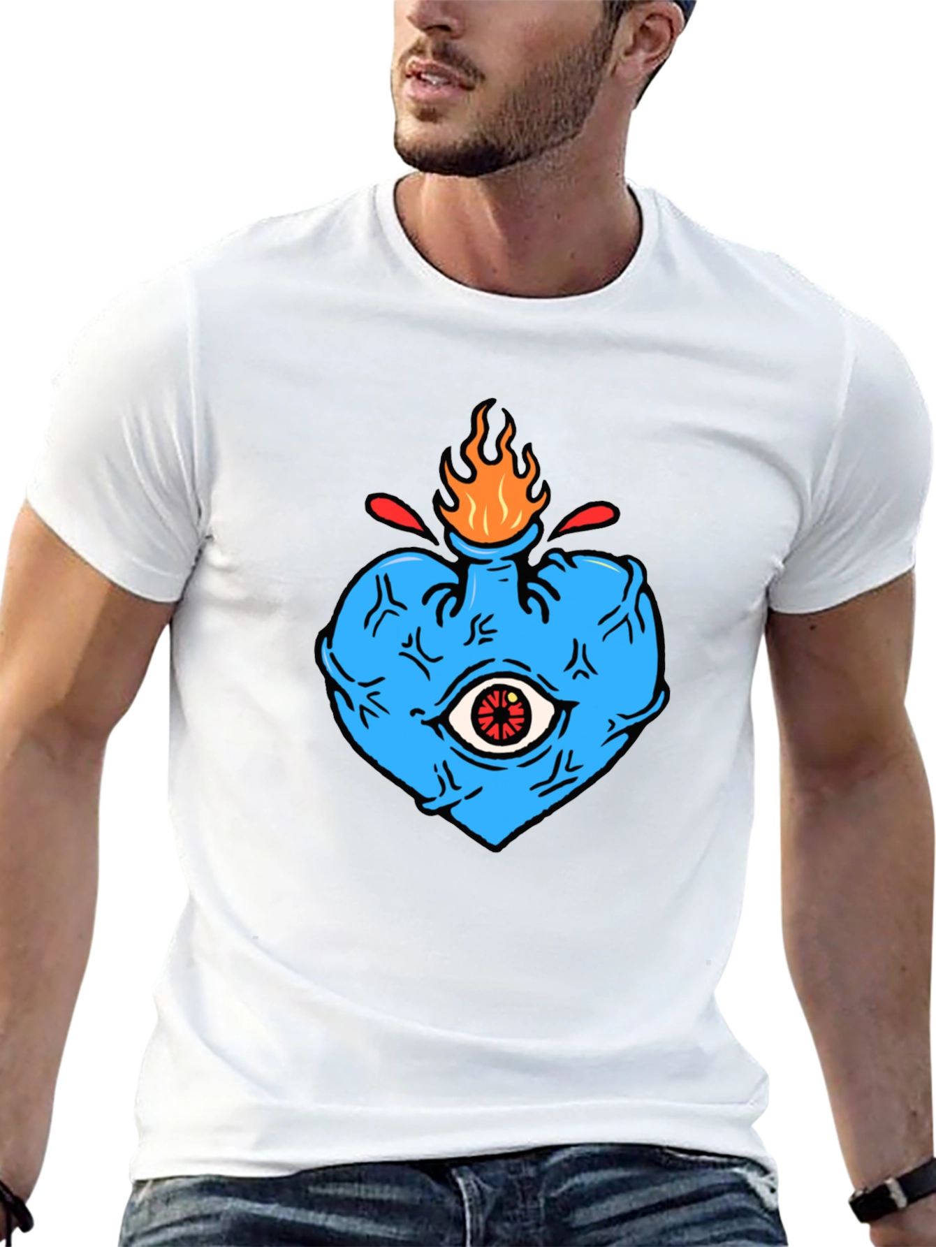 Black Men's Graphic Tee - Burning Heart Eye Design view 13