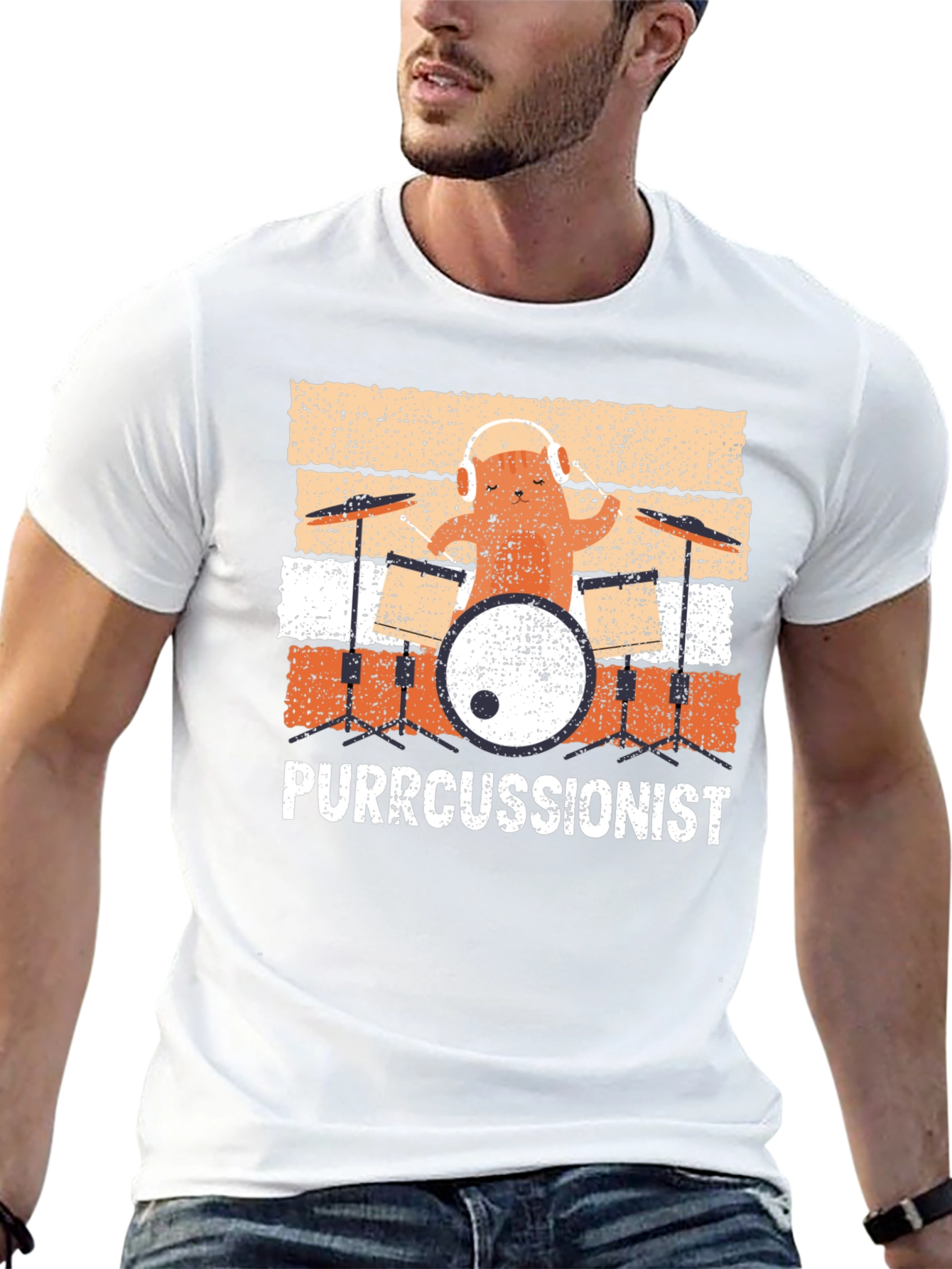 Black Purrcussionist Drummer Cat T-Shirt view 13