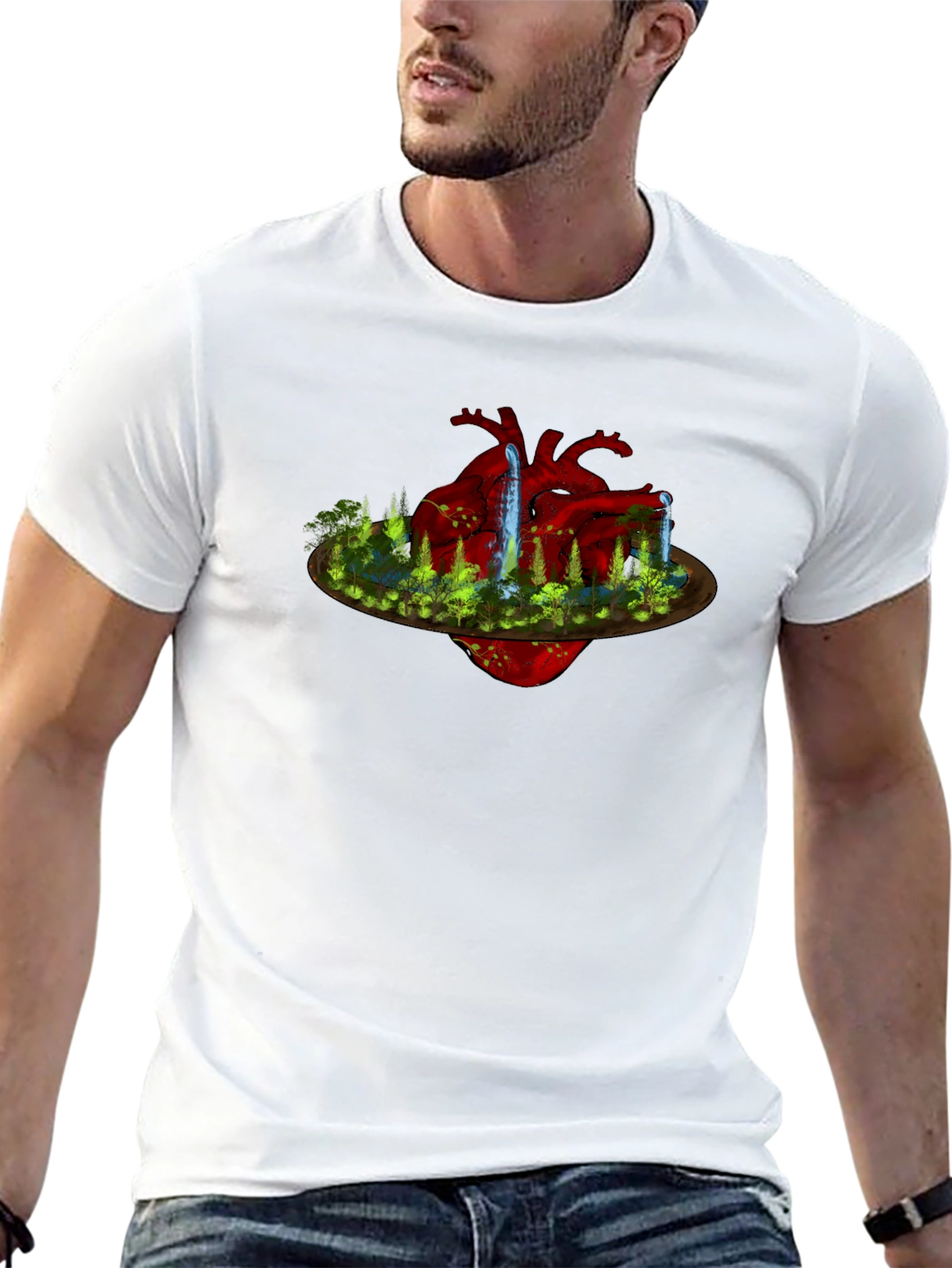 Black Surreal Heart Landscape Black T-Shirt view 13