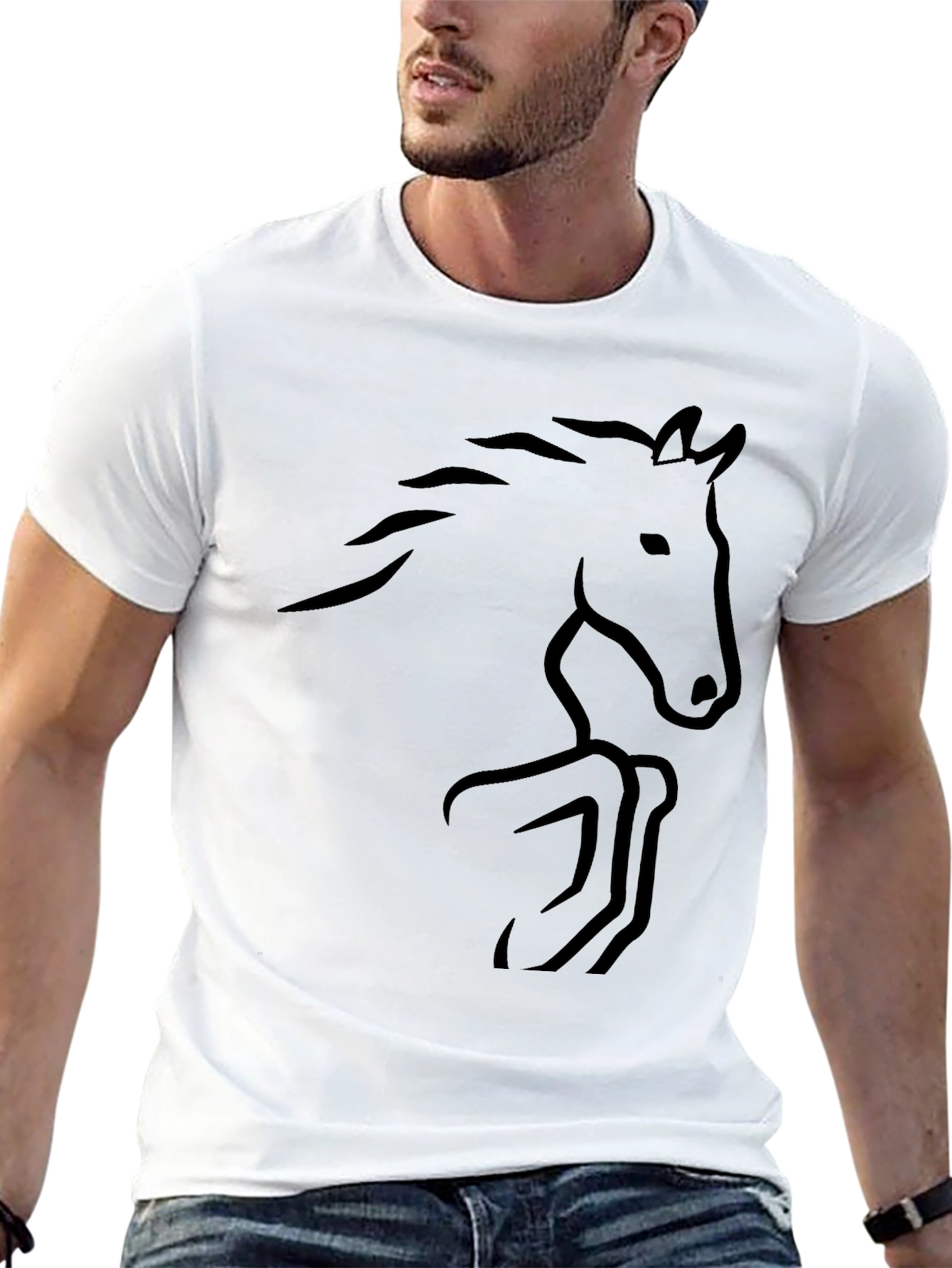 Black Equestrian Tee - Minimalist Horse T-Shirt in Black view 13