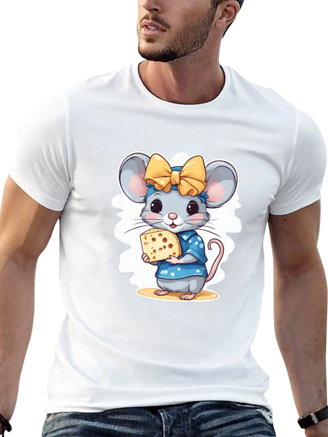 Black Cute Cartoon Mouse Cheese Lover T-Shirt view 13