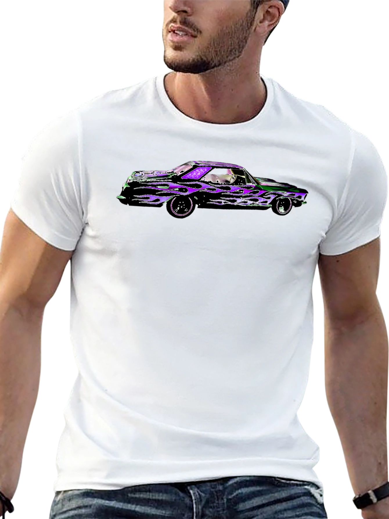 Black Flame Car Graphic Black T-Shirt view 13
