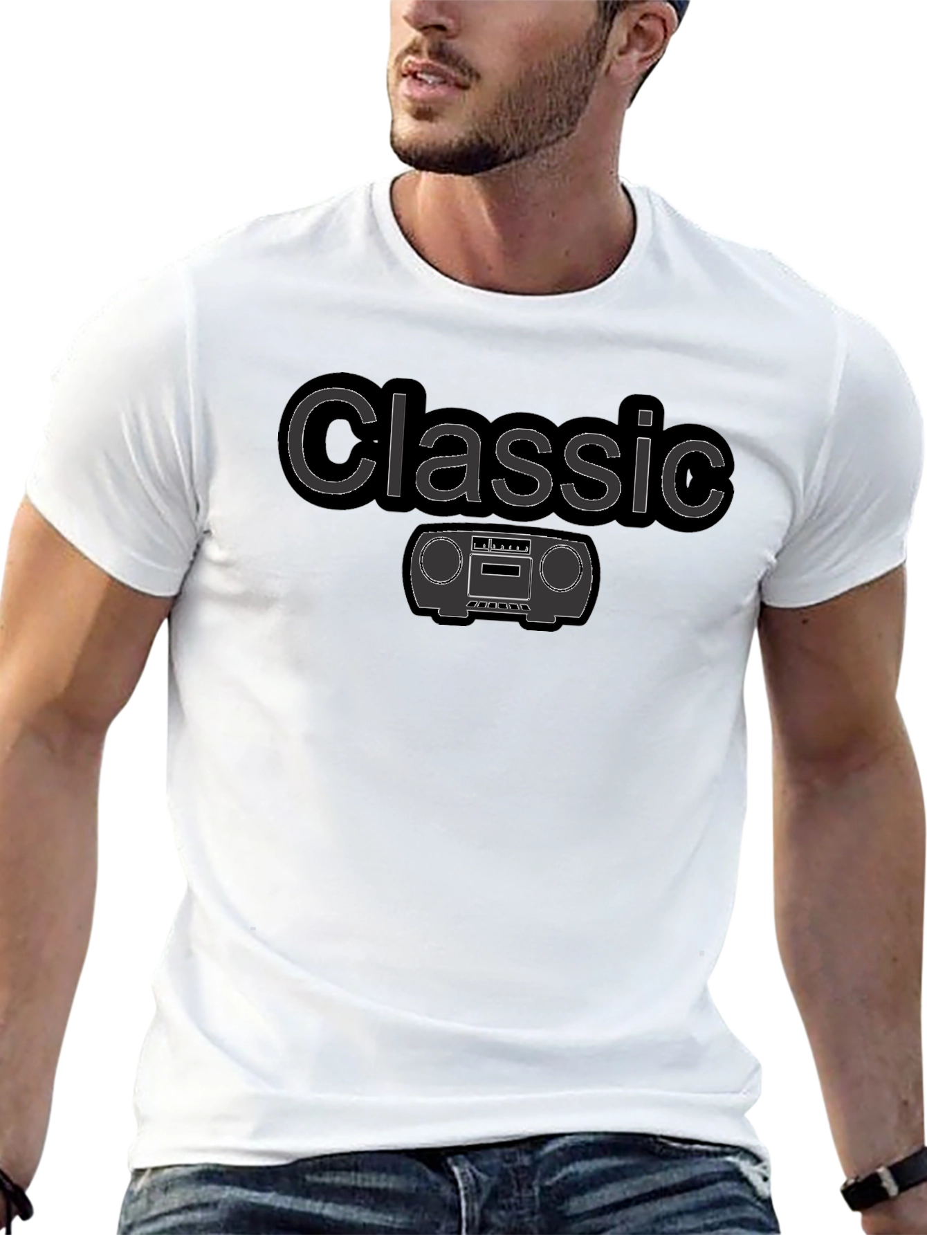 Black Classic Boombox Graphic Tee - Retro Style T-Shirt view 13