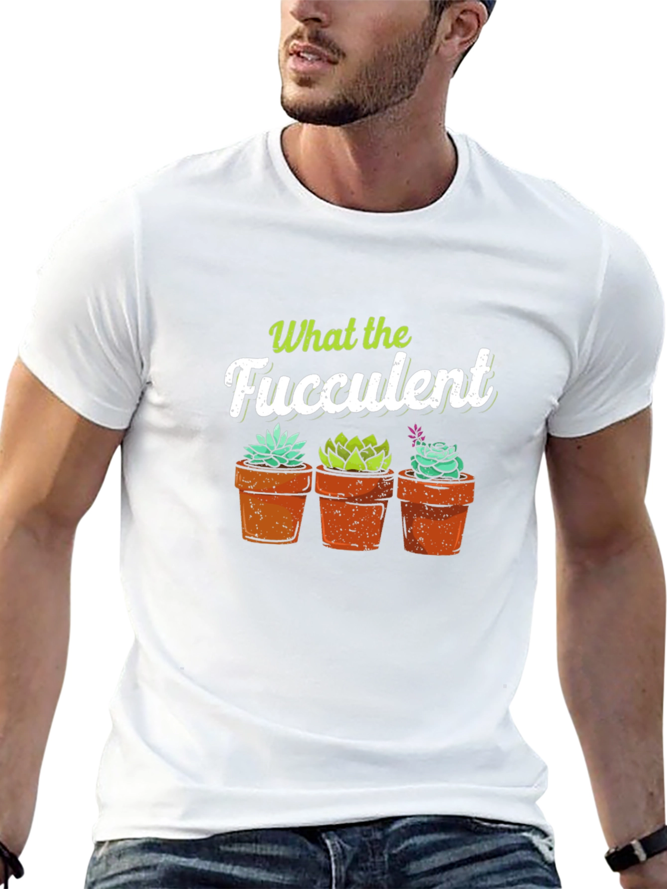 Black What the Fucculent T-Shirt - Potted Succulents view 13
