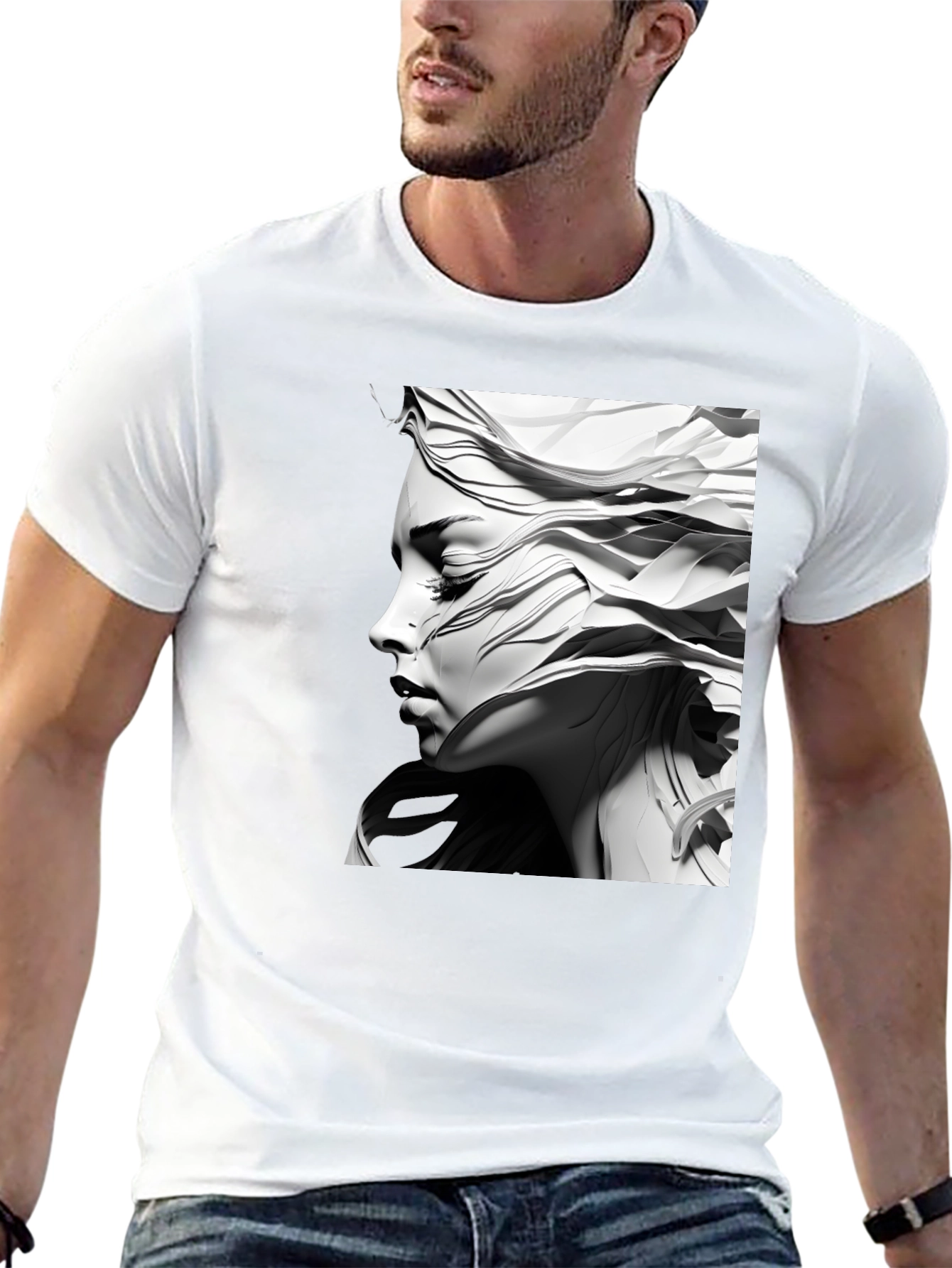 Black Abstract Woman Graphic Tee - Modern Art T-Shirt view 13