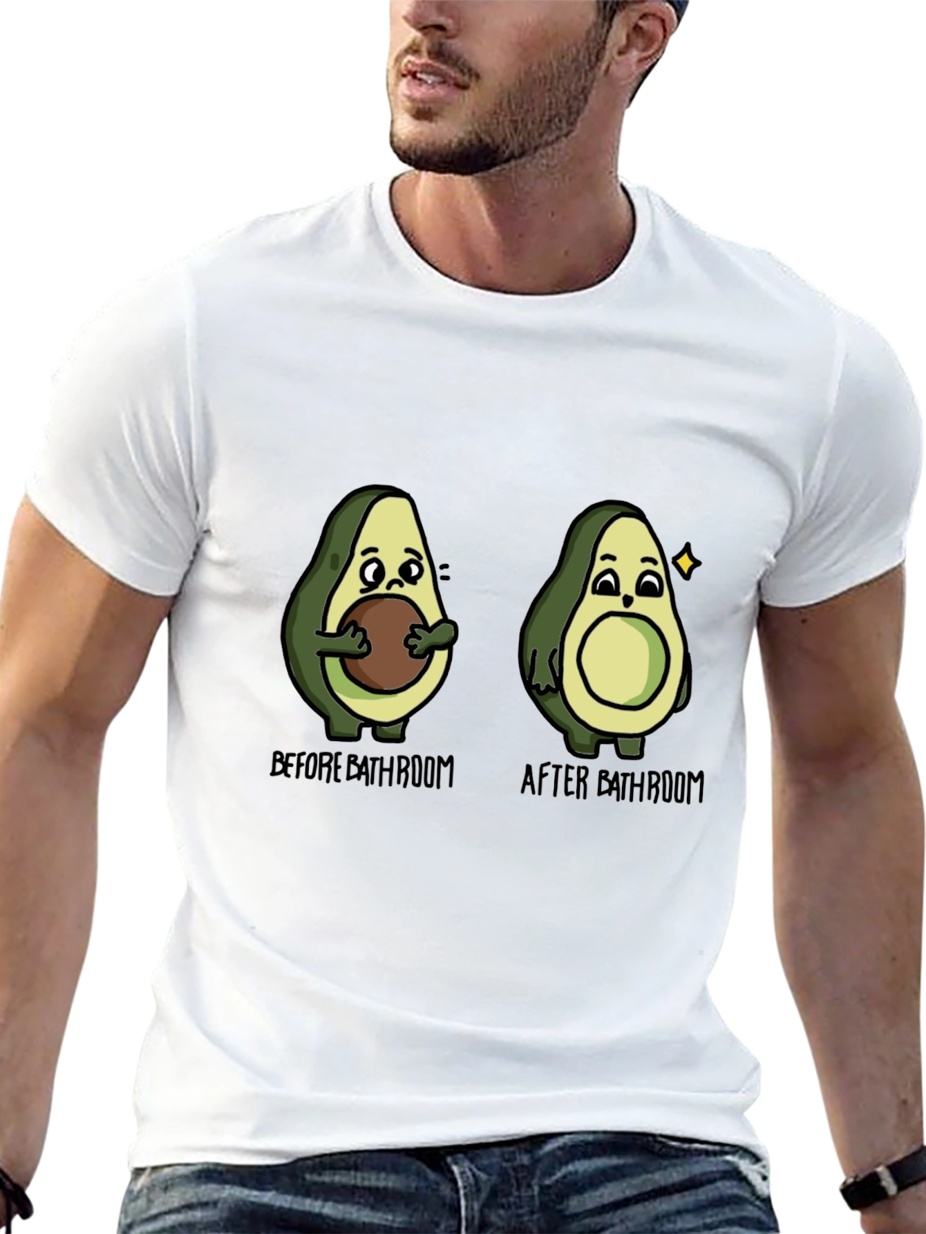 Black Avocado Before & After Bathroom Humor T-Shirt view 13