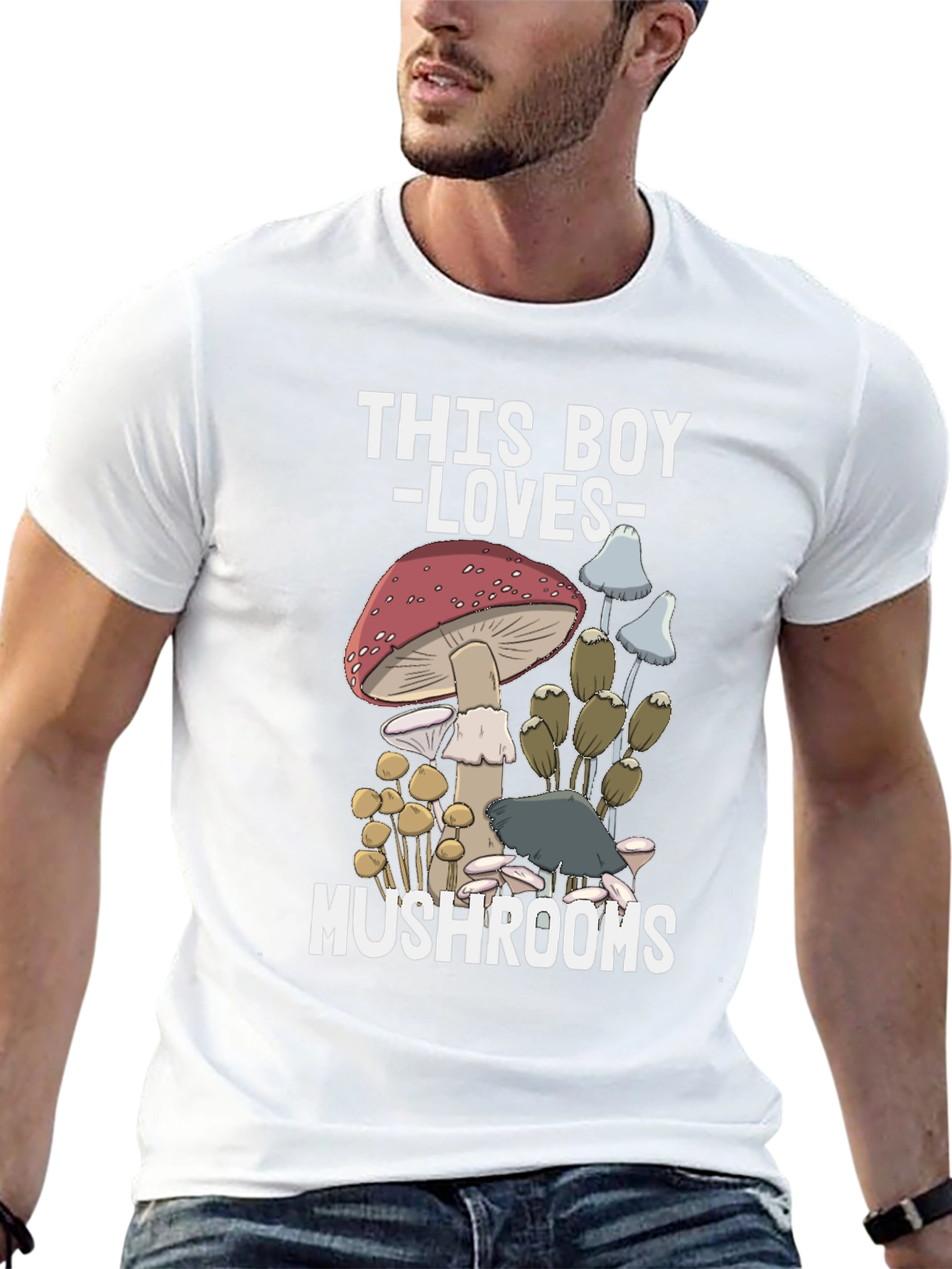 Black This Boy Loves Mushrooms T-Shirt view 13