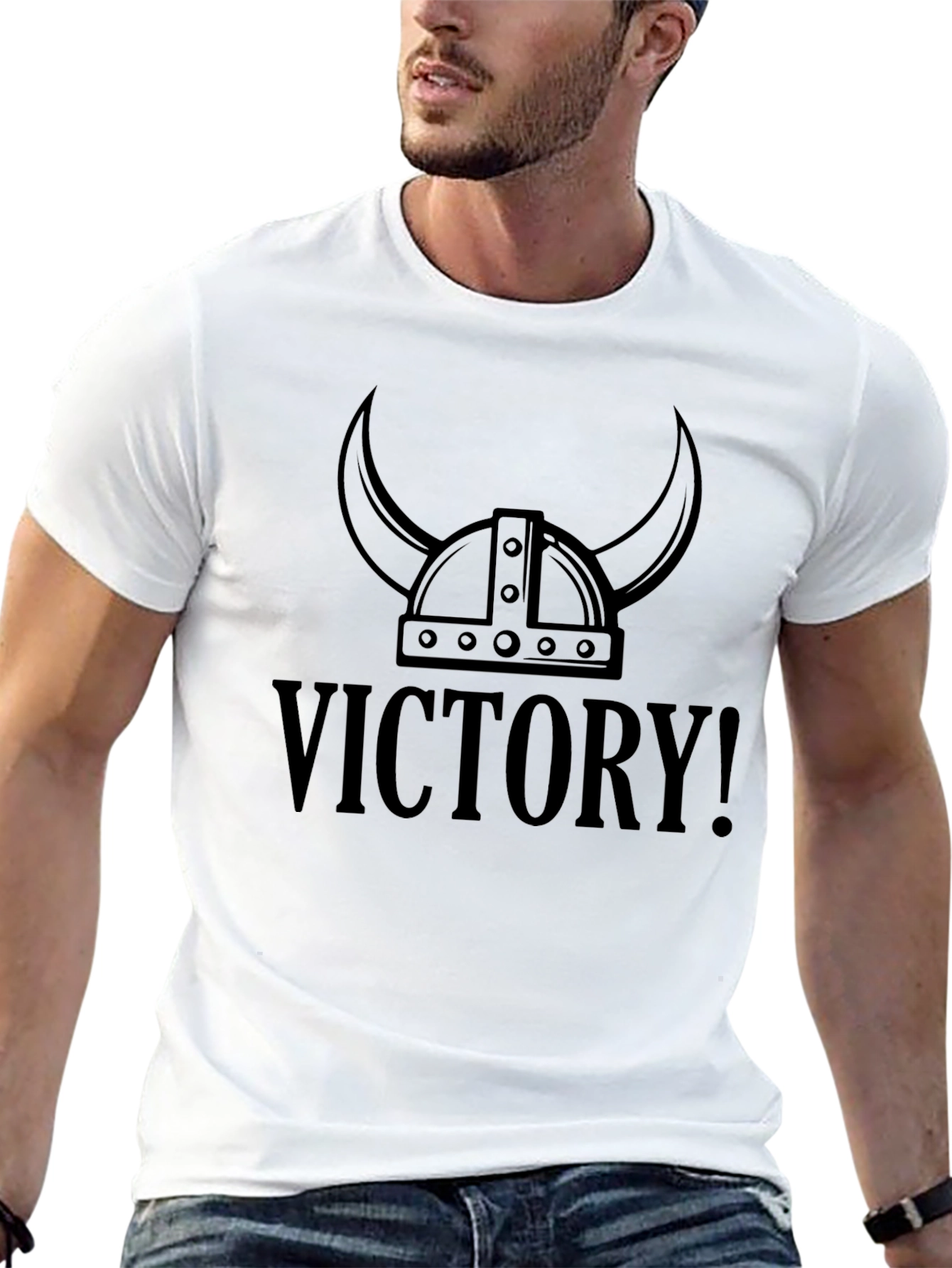 Black Victory! Viking Helmet Graphic T-Shirt view 13
