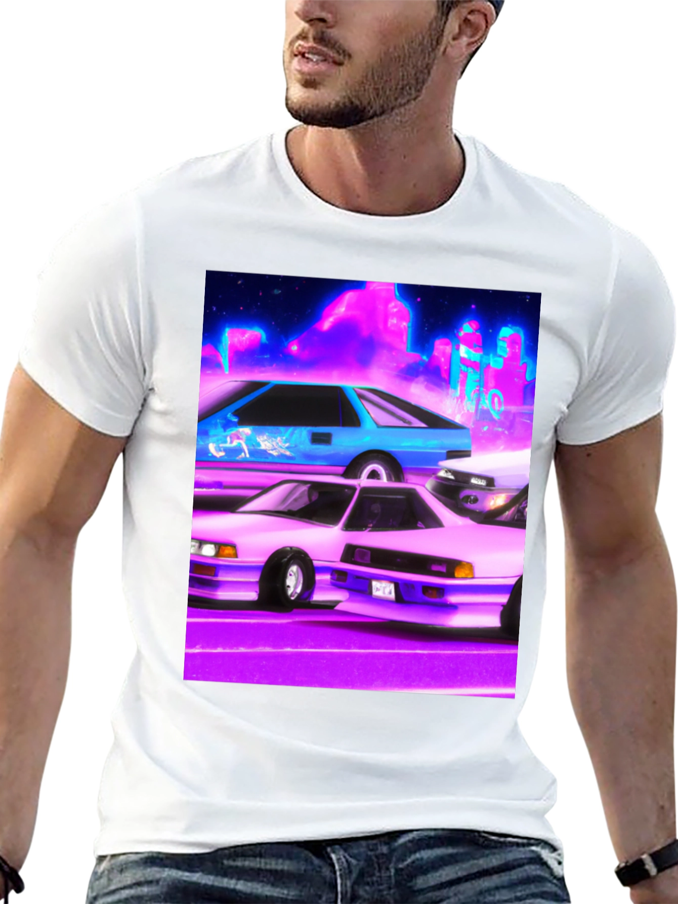 Black Retro Cars Graphic Tee - Black Cotton Blend Shirt view 13